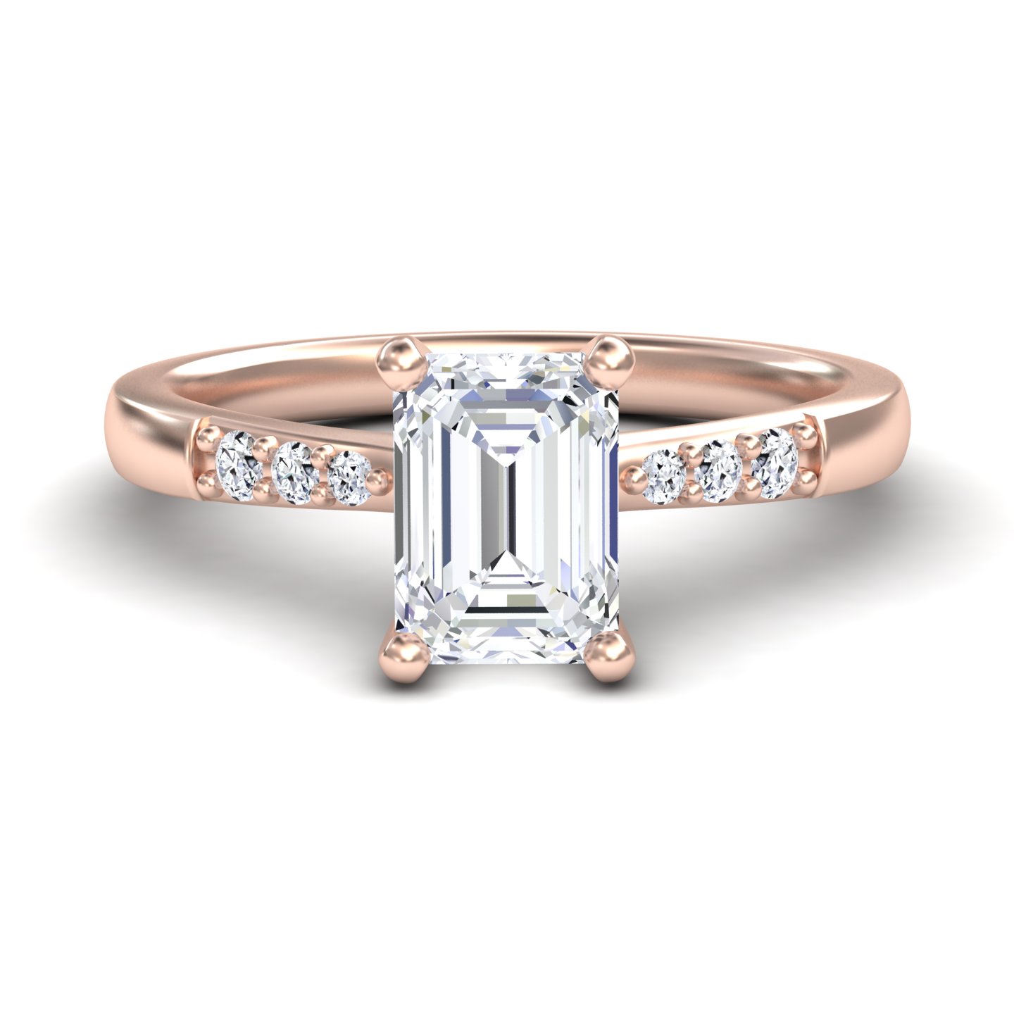 White Diamond Pave Accents Six-Prong Engagement Ring - Ruyue