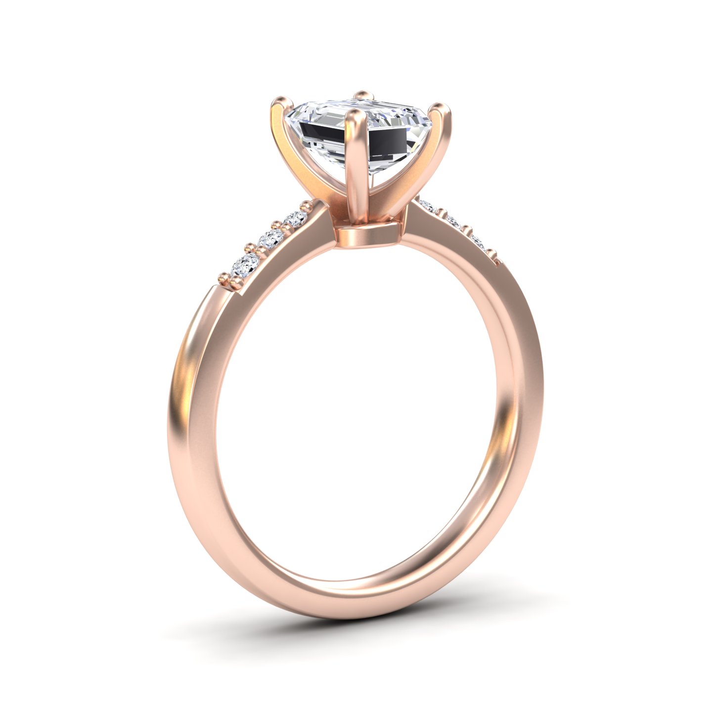 White Diamond Pave Accents Six-Prong Engagement Ring - Ruyue