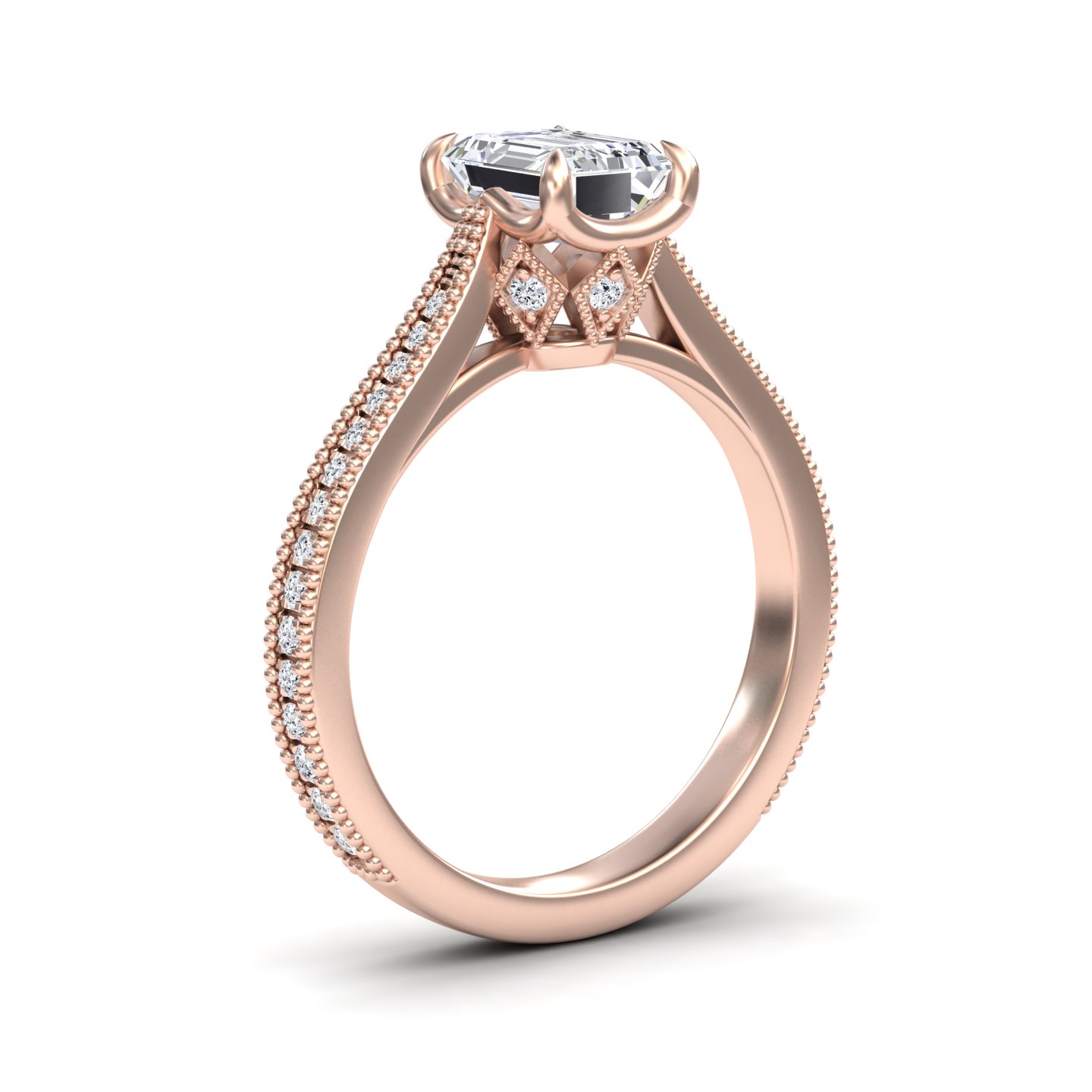 White Diamond Vintage-Inspired Milgrain Engagement Ring - Holly