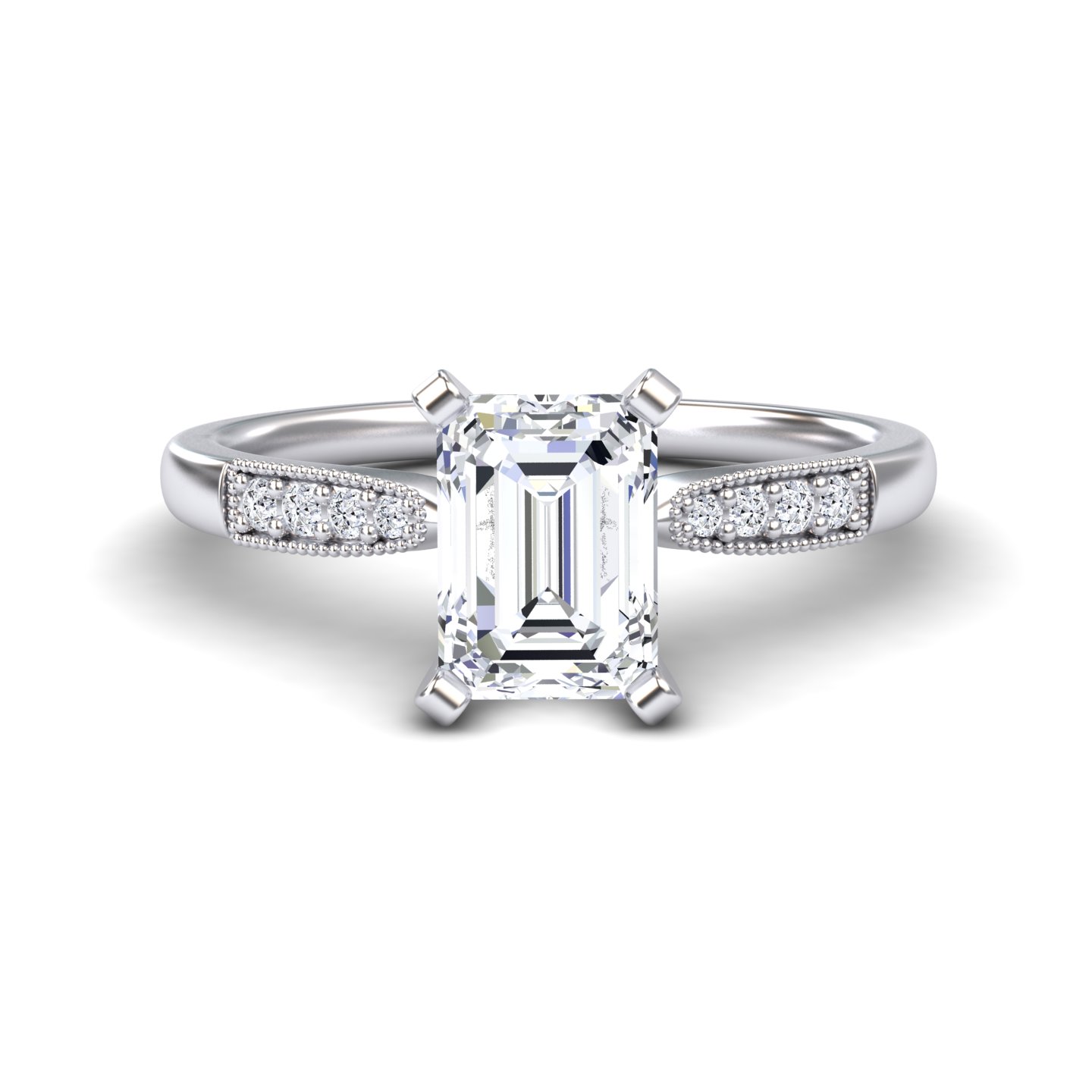 White Diamond Pave Accent & Milgrain Engagement Ring - Sharon