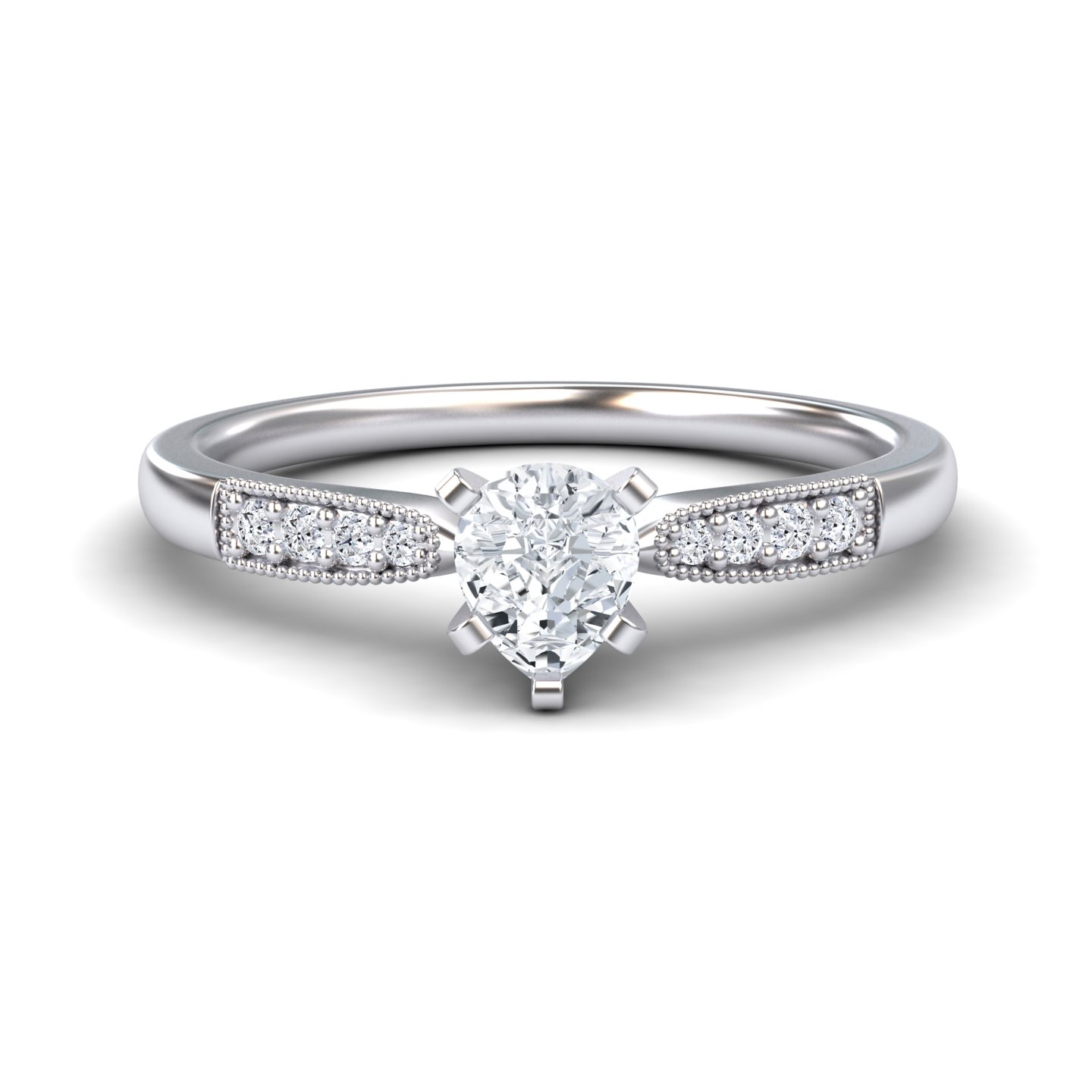 White Diamond Pave Accent & Milgrain Engagement Ring - Sharon