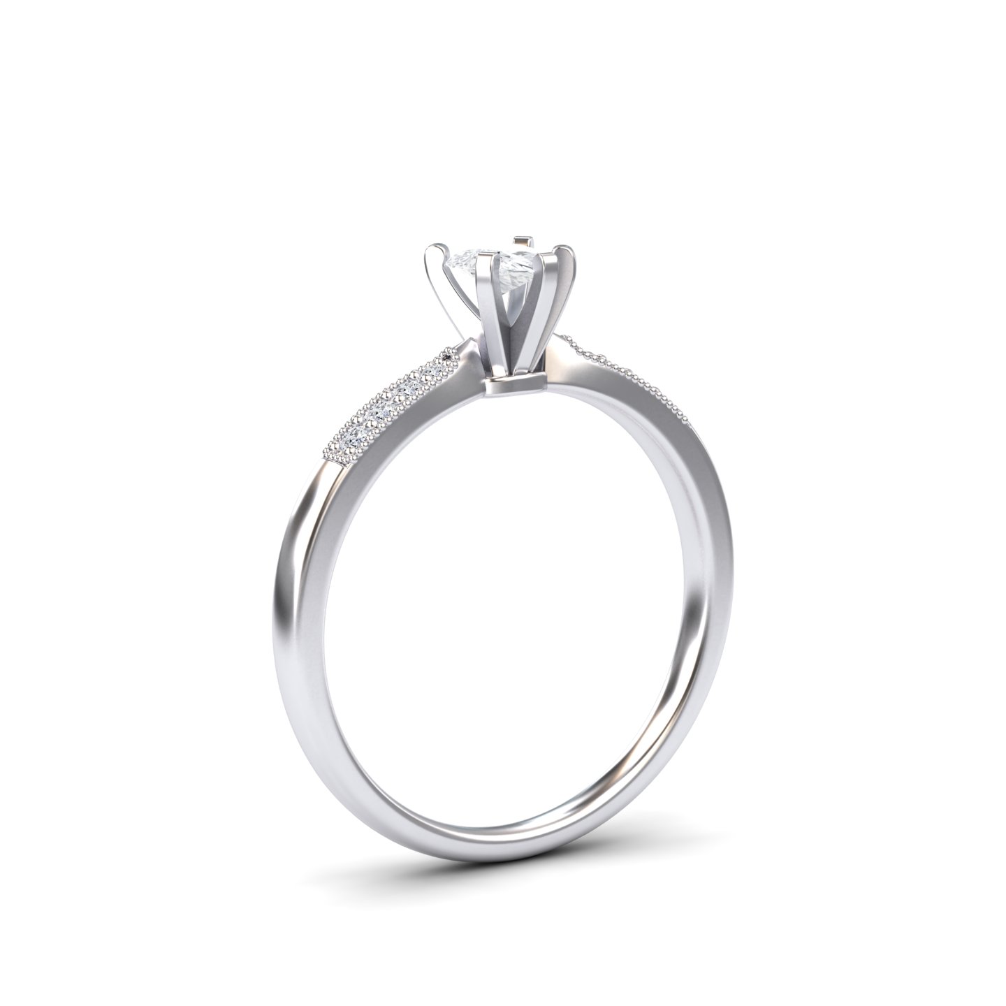 White Diamond Pave Accent & Milgrain Engagement Ring - Sharon