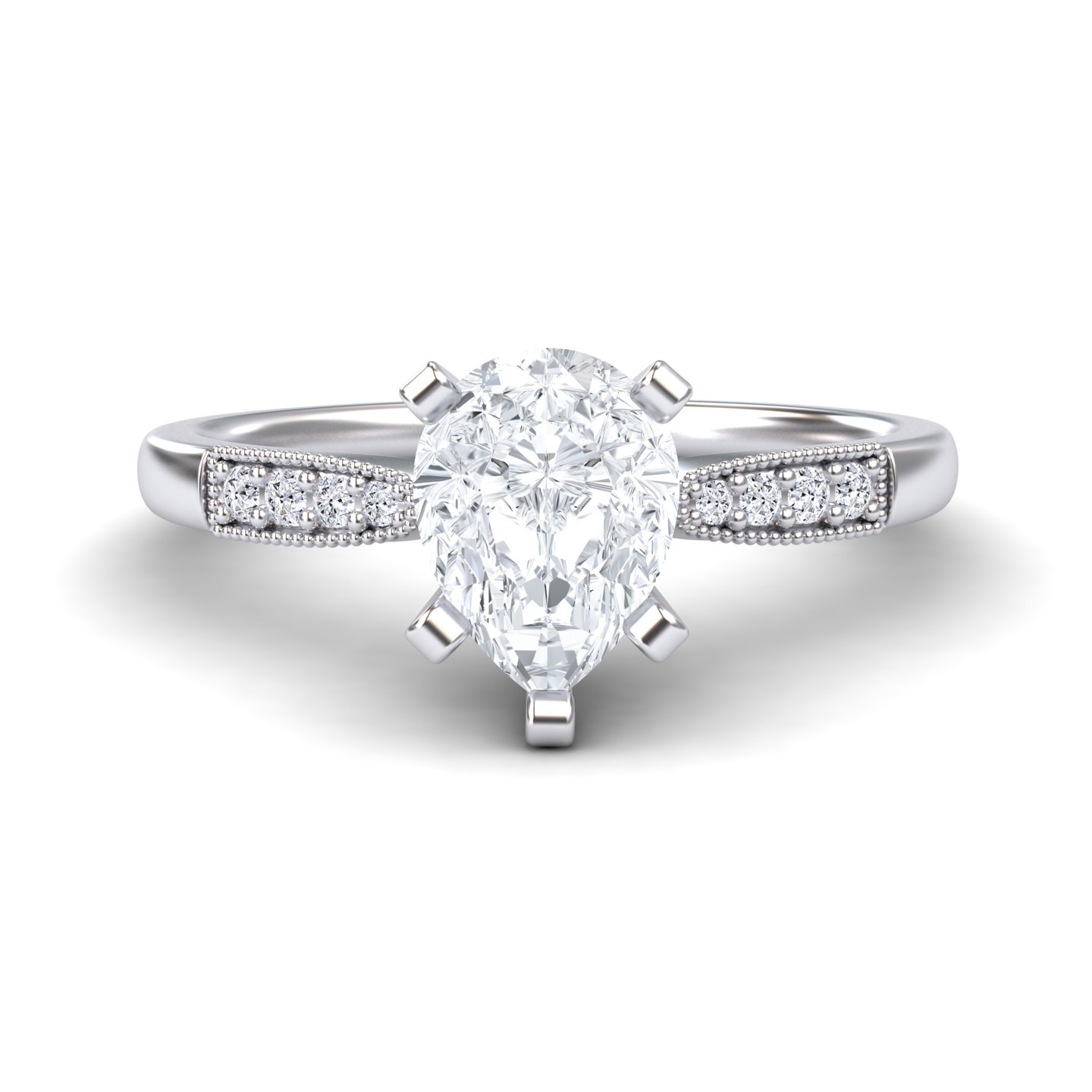 White Diamond Pave Accent & Milgrain Engagement Ring - Sharon