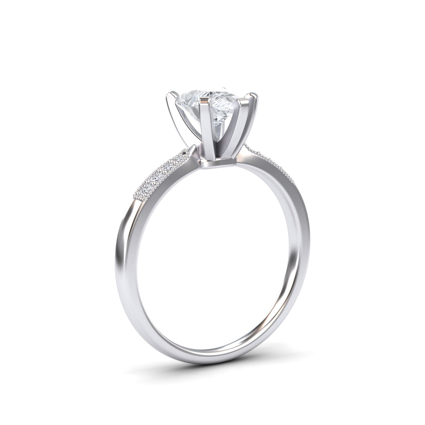 White Diamond Pave Accent & Milgrain Engagement Ring - Sharon