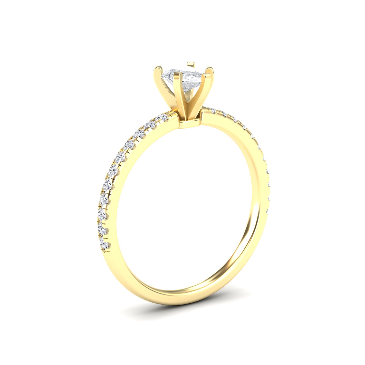 White Diamond Pave Accent Solitaire Engagement Ring - Janet