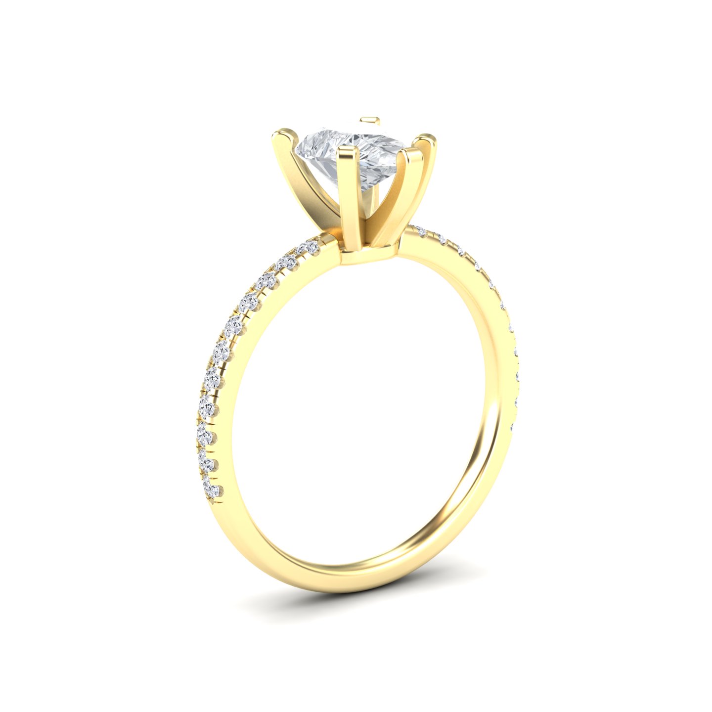 White Diamond Pave Accent Solitaire Engagement Ring - Janet