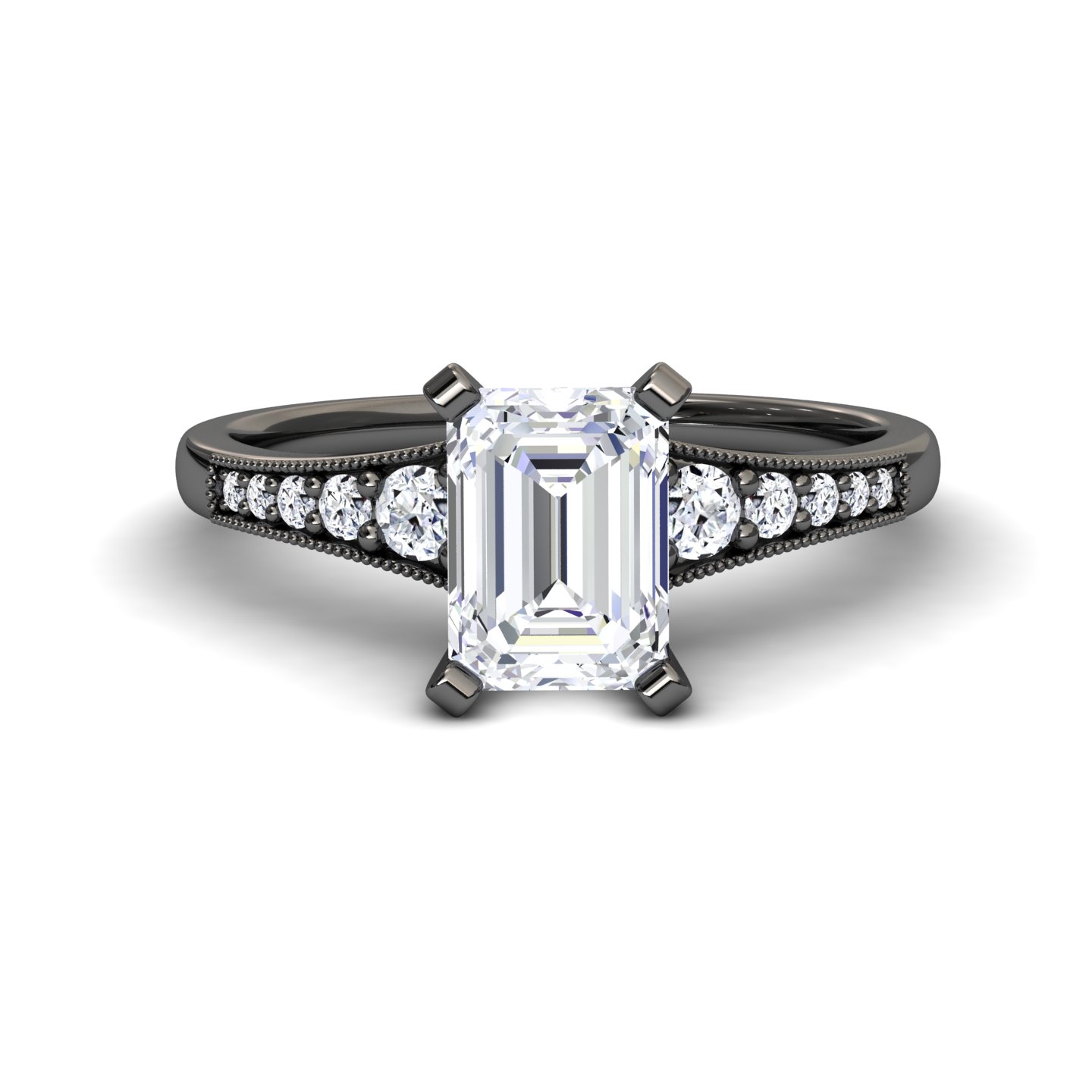 White Diamond Pave Accent & Milgrain Engagement Ring - Yuming