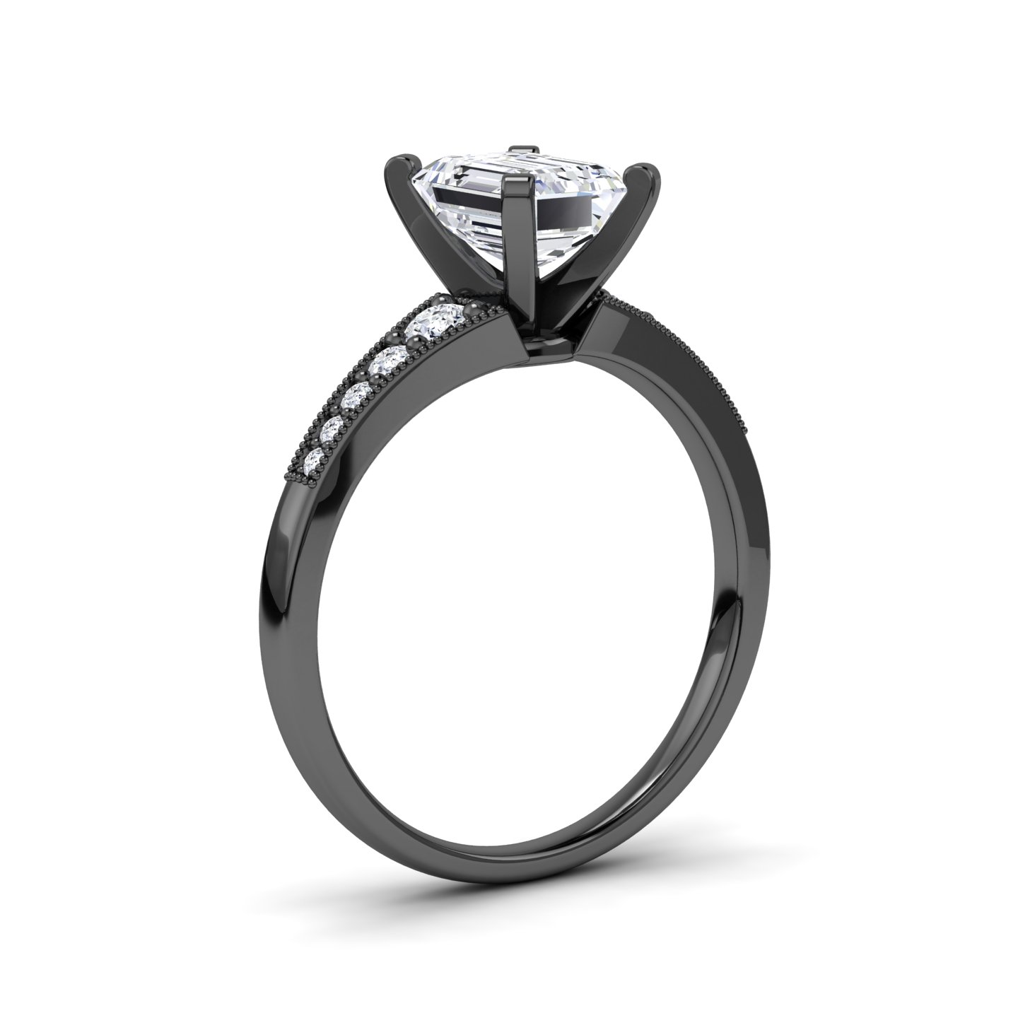 White Diamond Pave Accent & Milgrain Engagement Ring - Yuming