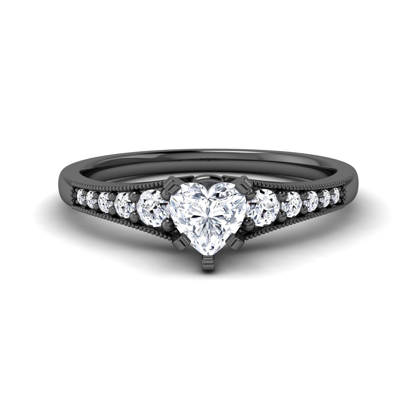 White Diamond Pave Accent & Milgrain Engagement Ring - Yuming