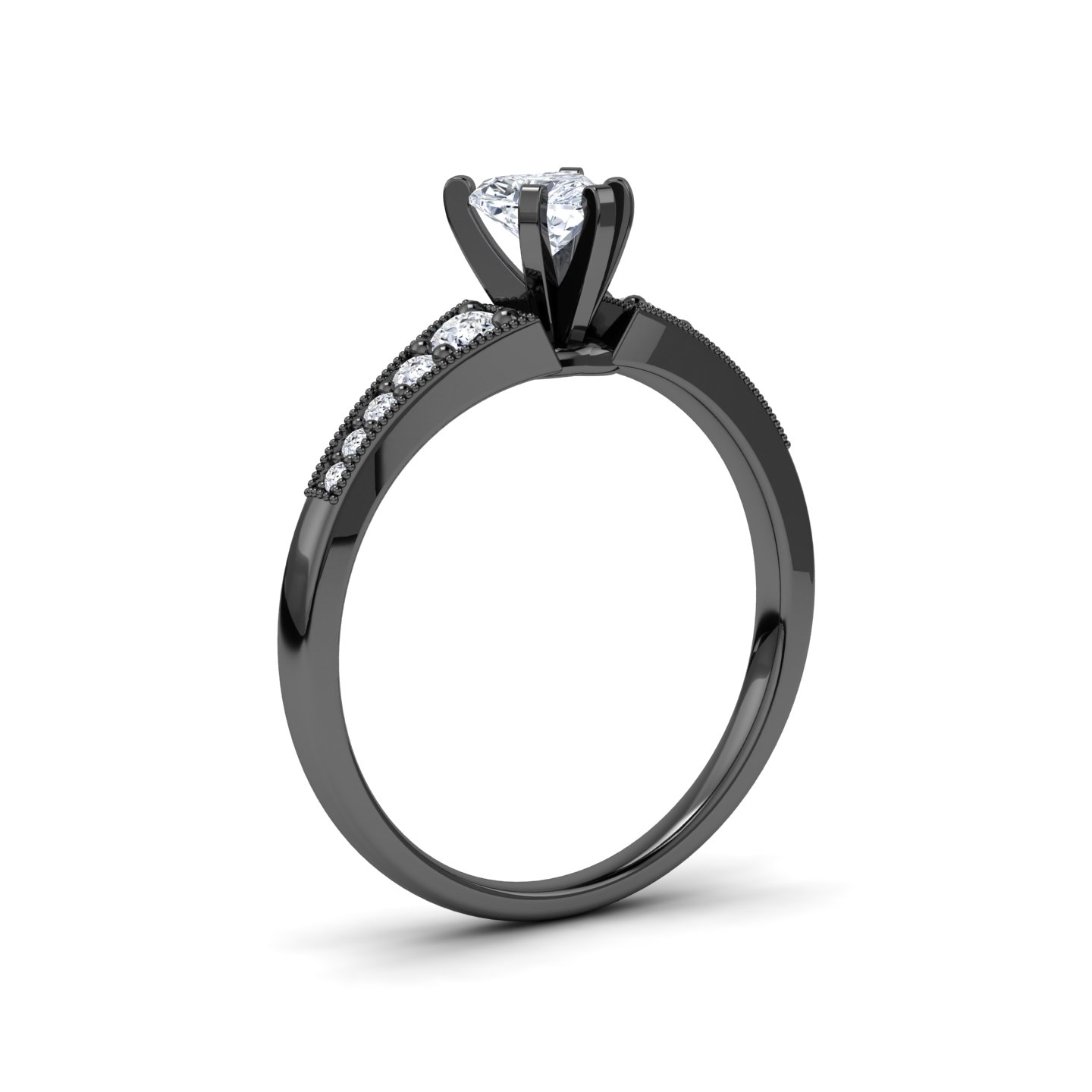 White Diamond Pave Accent & Milgrain Engagement Ring - Yuming