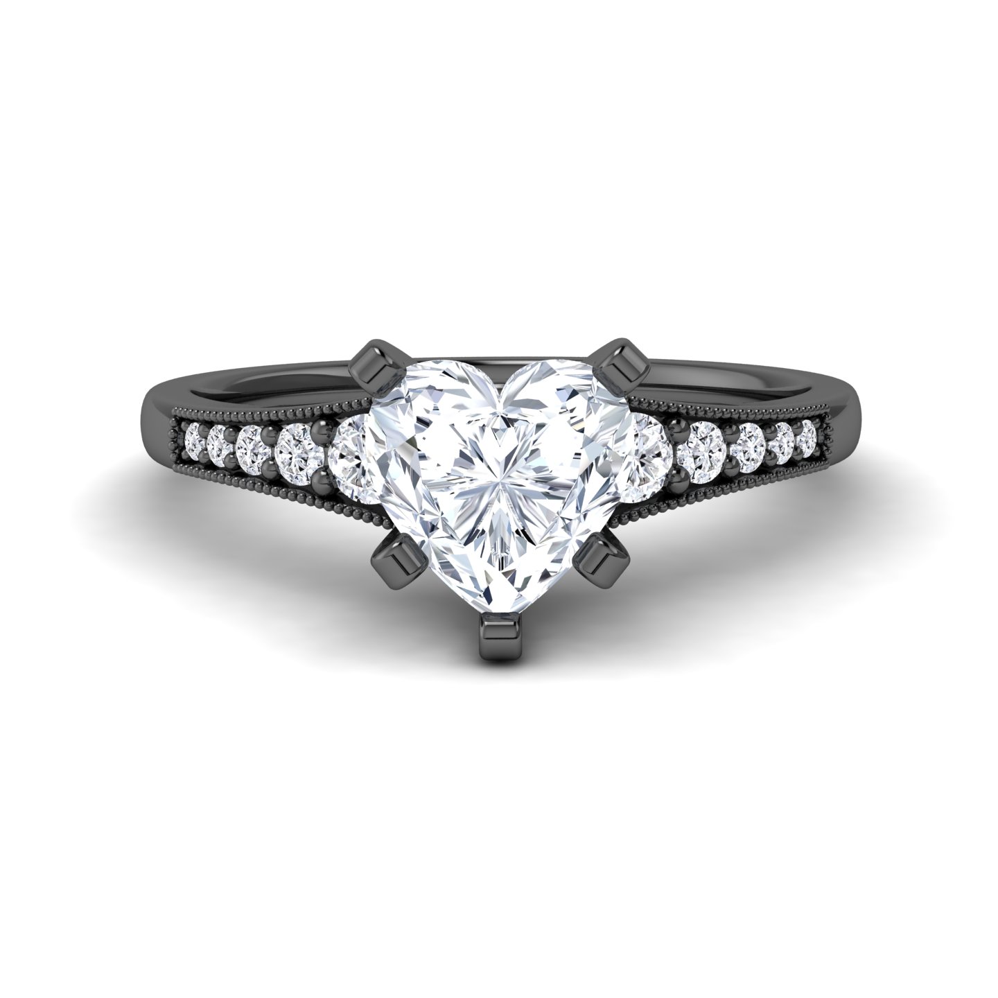 White Diamond Pave Accent & Milgrain Engagement Ring - Yuming