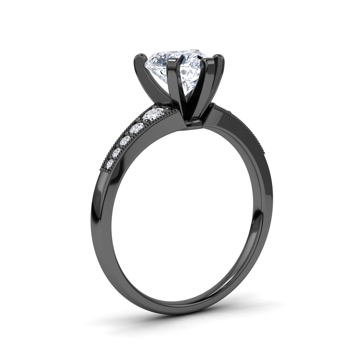 White Diamond Pave Accent & Milgrain Engagement Ring - Yuming