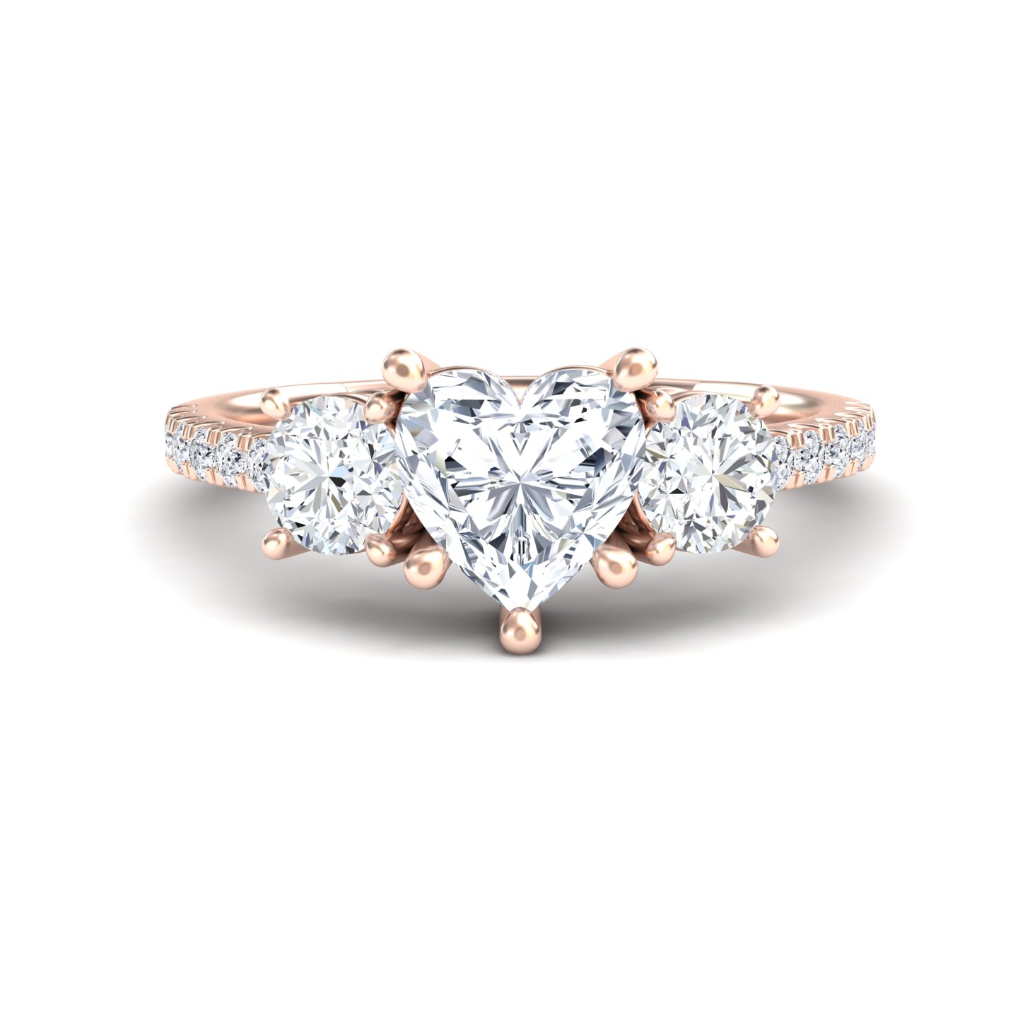White Diamond Elegant Pave Band Three Stone Engagement Ring - Linda