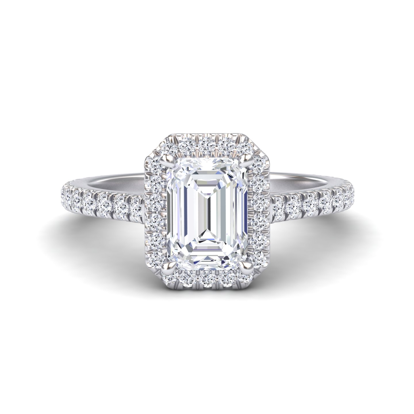 White Diamond Halo Solitaire Pave Engagement Ring - Melanie