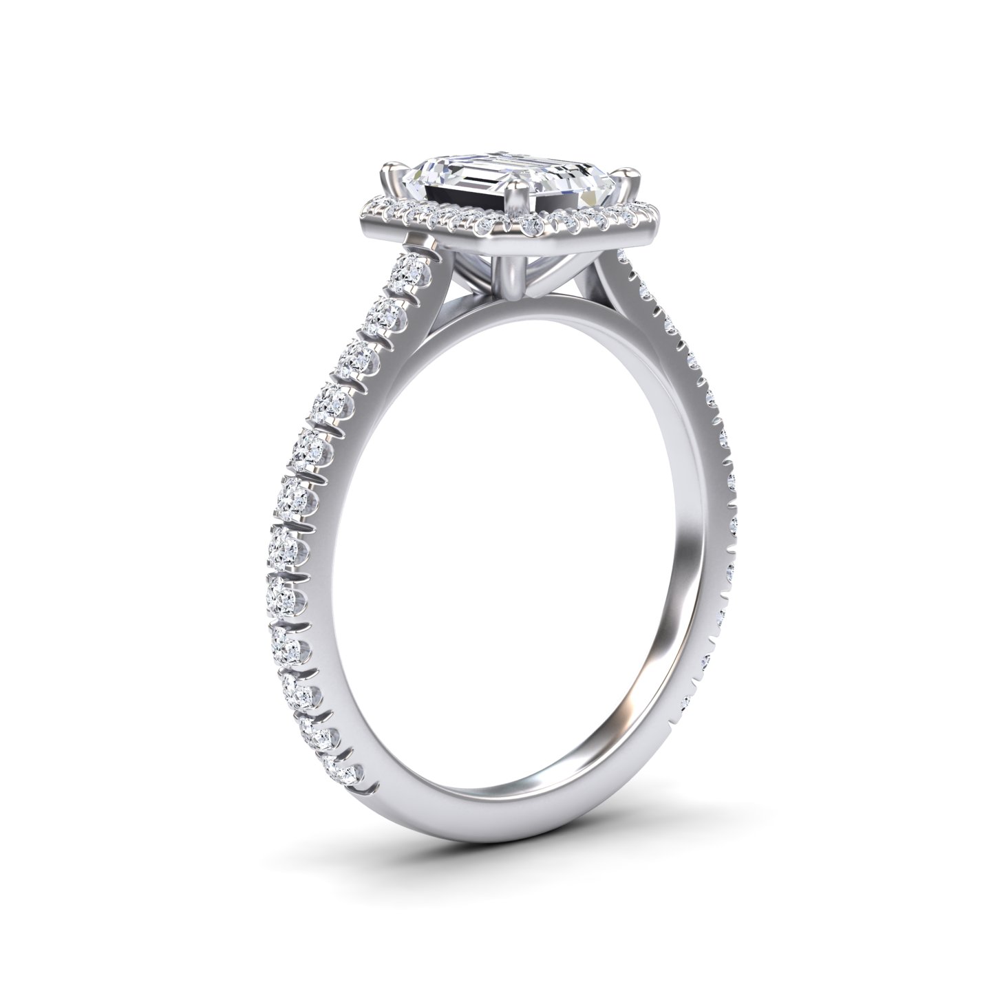 White Diamond Halo Solitaire Pave Engagement Ring - Melanie