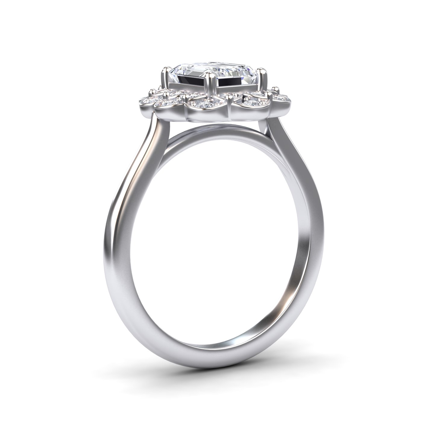 White Diamond Floral Halo Engagement Ring - Teagan