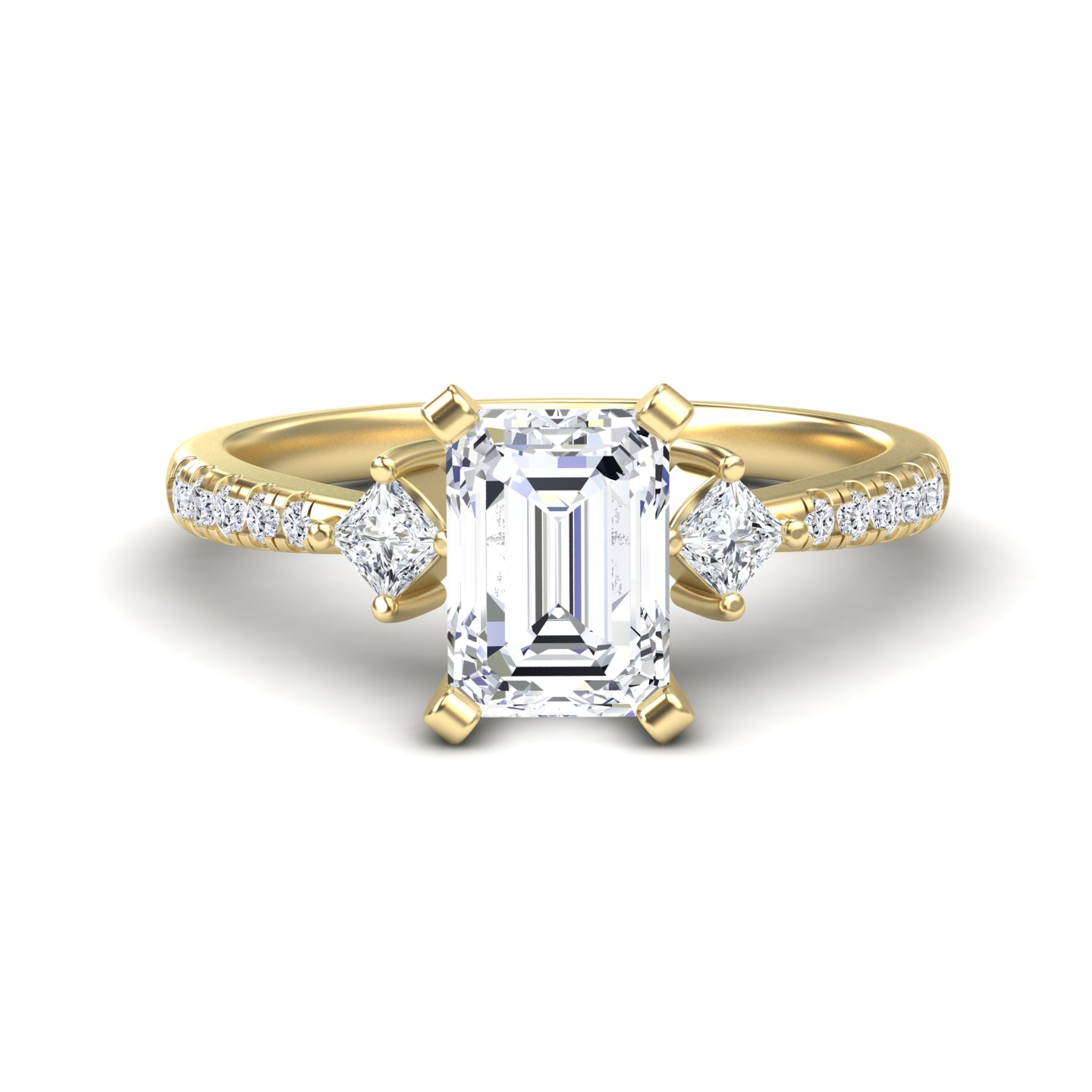 White Diamond Three Stone Pave Engagement Ring - Winter