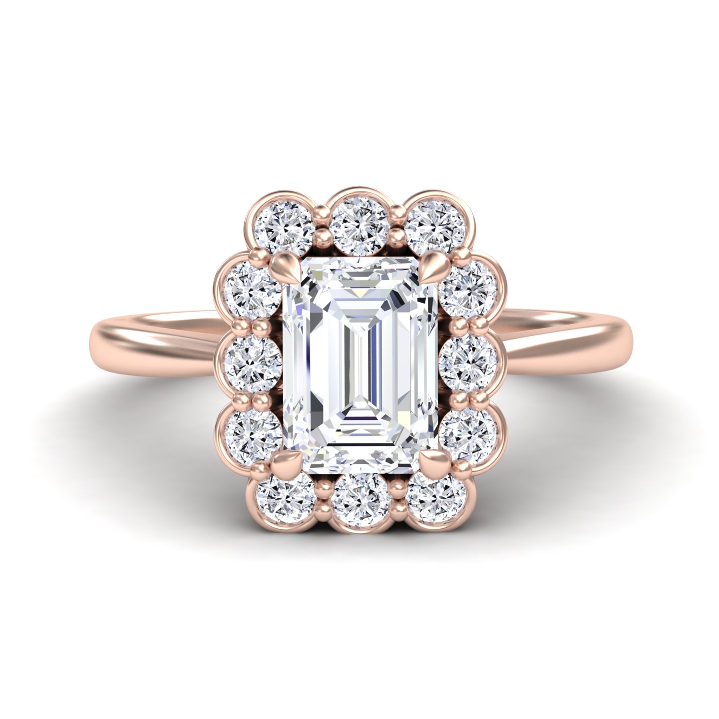 White Diamond Vintage-Inspired Floral Halo Scalloped Accented Engagement Ring - Haiqing