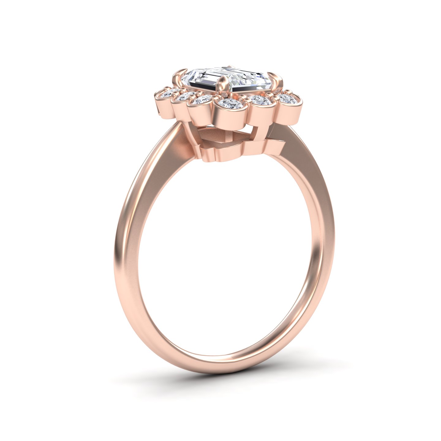 White Diamond Vintage-Inspired Floral Halo Scalloped Accented Engagement Ring - Haiqing