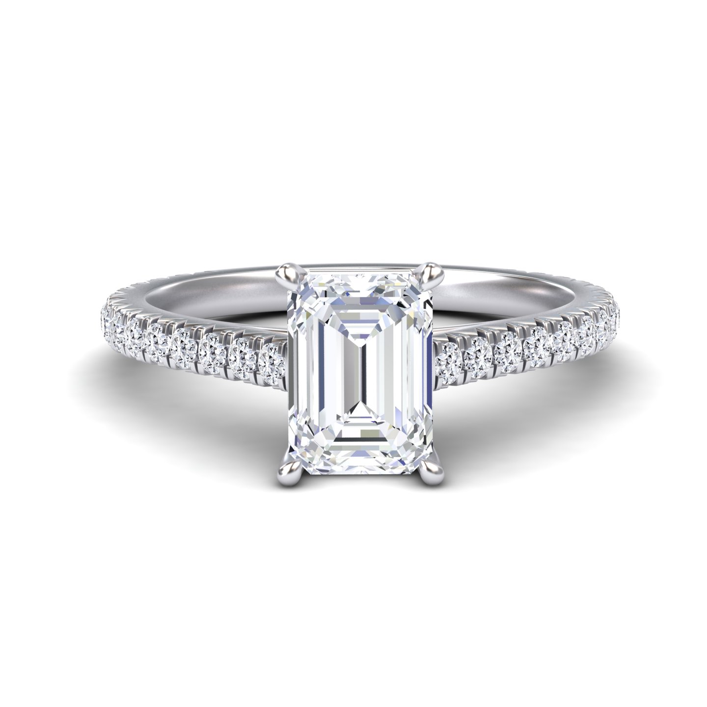 White Diamond Classic French Pave Solitaire Engagement Ring - Guiying