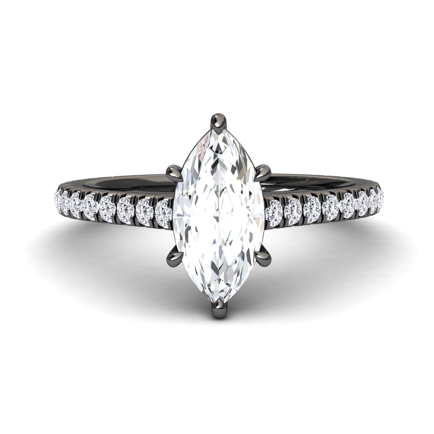 White Diamond Classic French Pave Solitaire Engagement Ring - Guiying