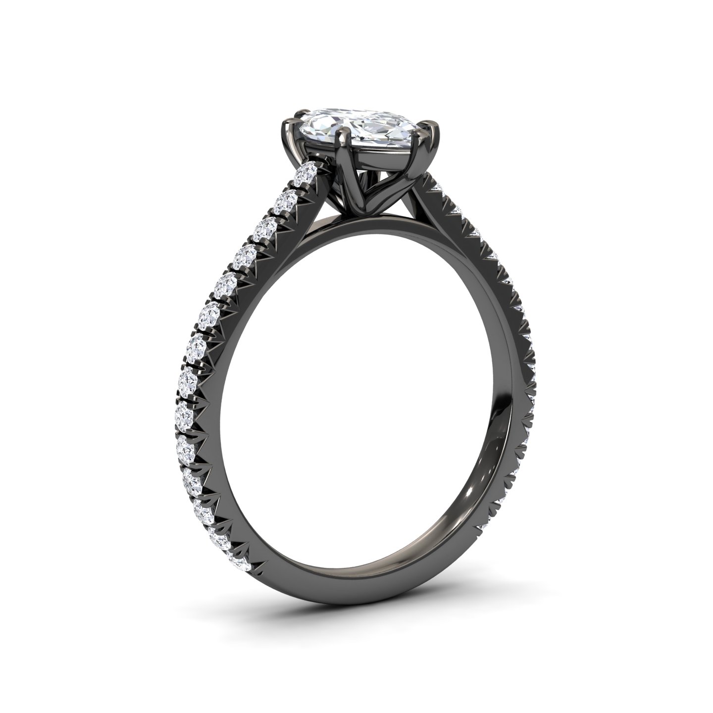 White Diamond Classic French Pave Solitaire Engagement Ring - Guiying