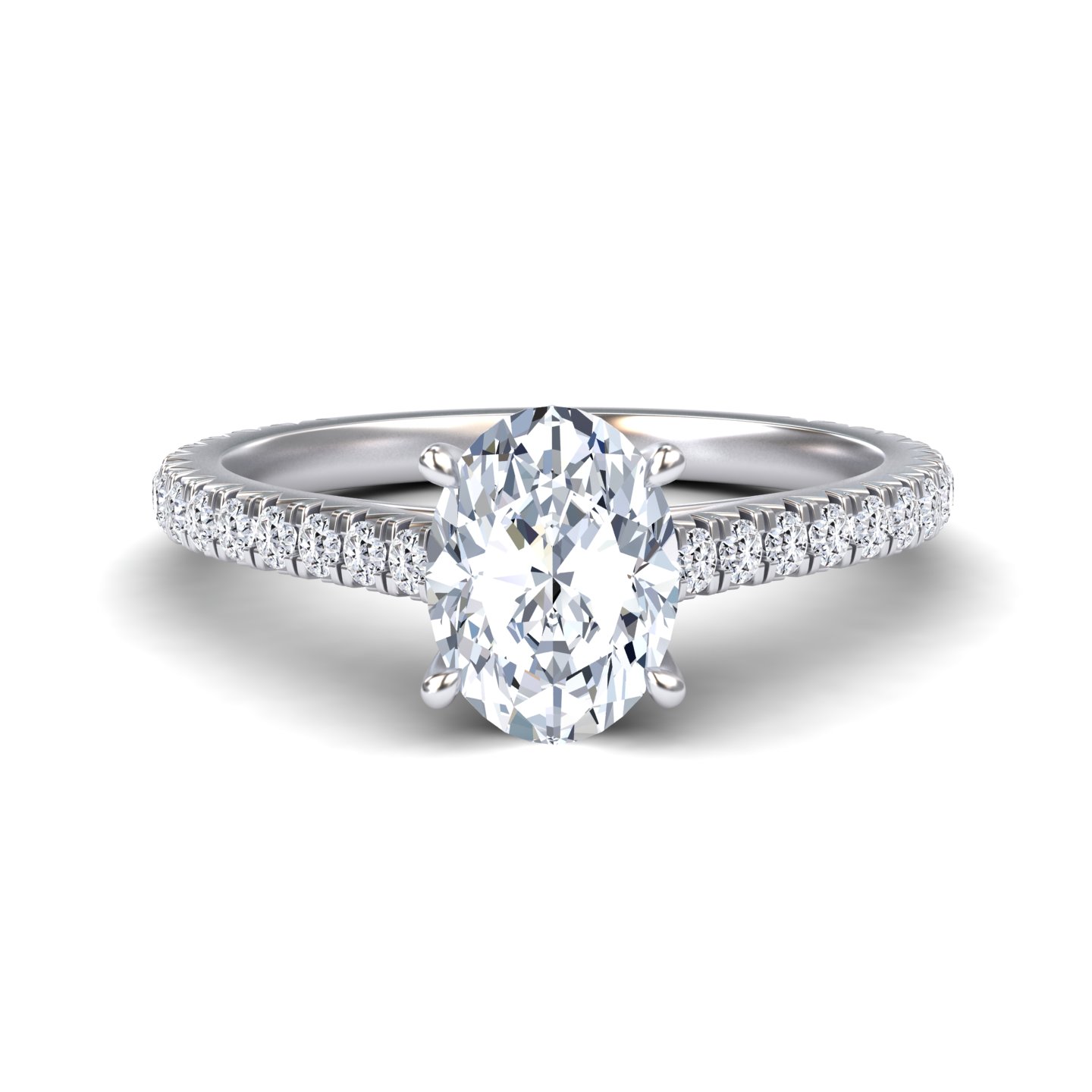 White Diamond Classic French Pave Solitaire Engagement Ring - Guiying