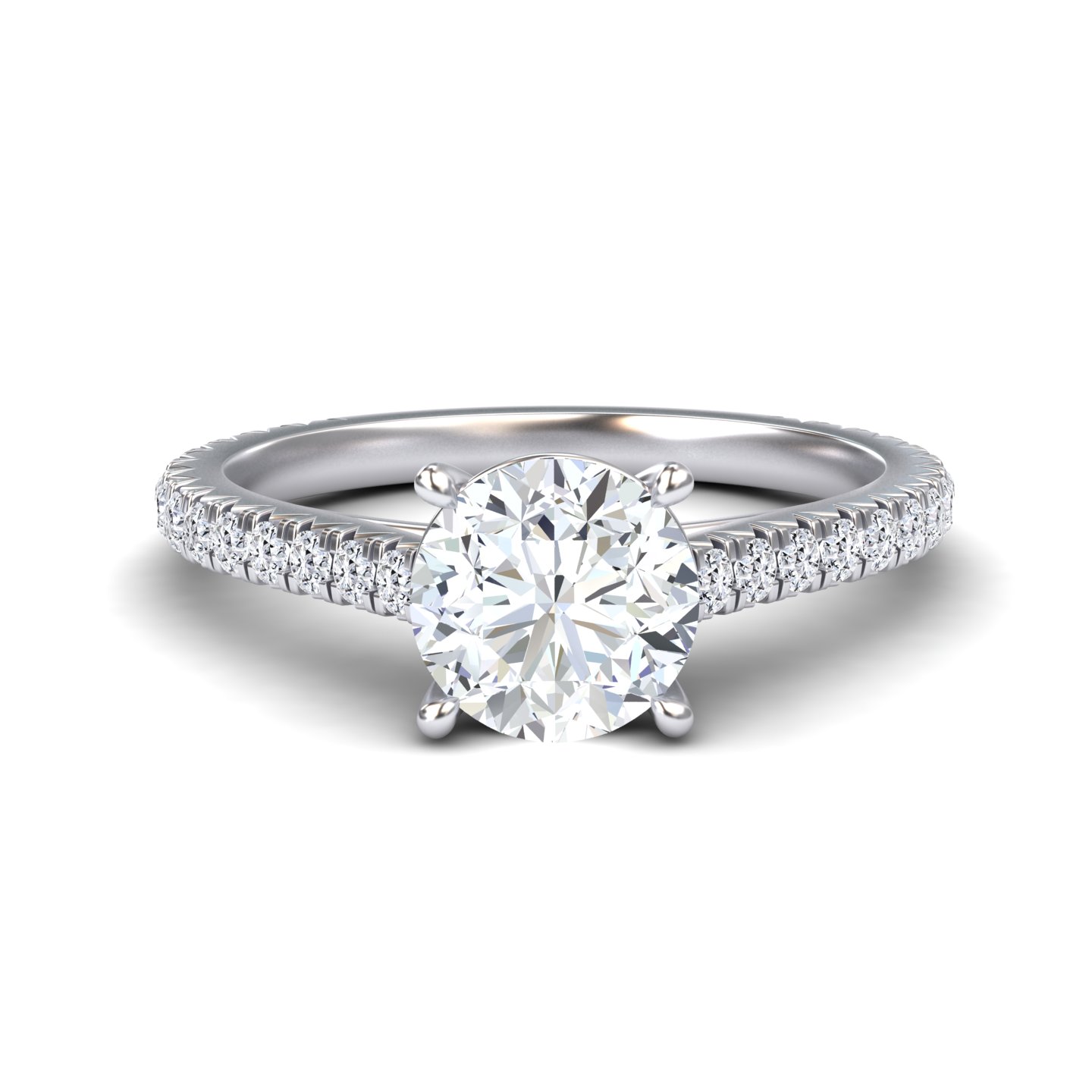 White Diamond Classic French Pave Solitaire Engagement Ring - Guiying