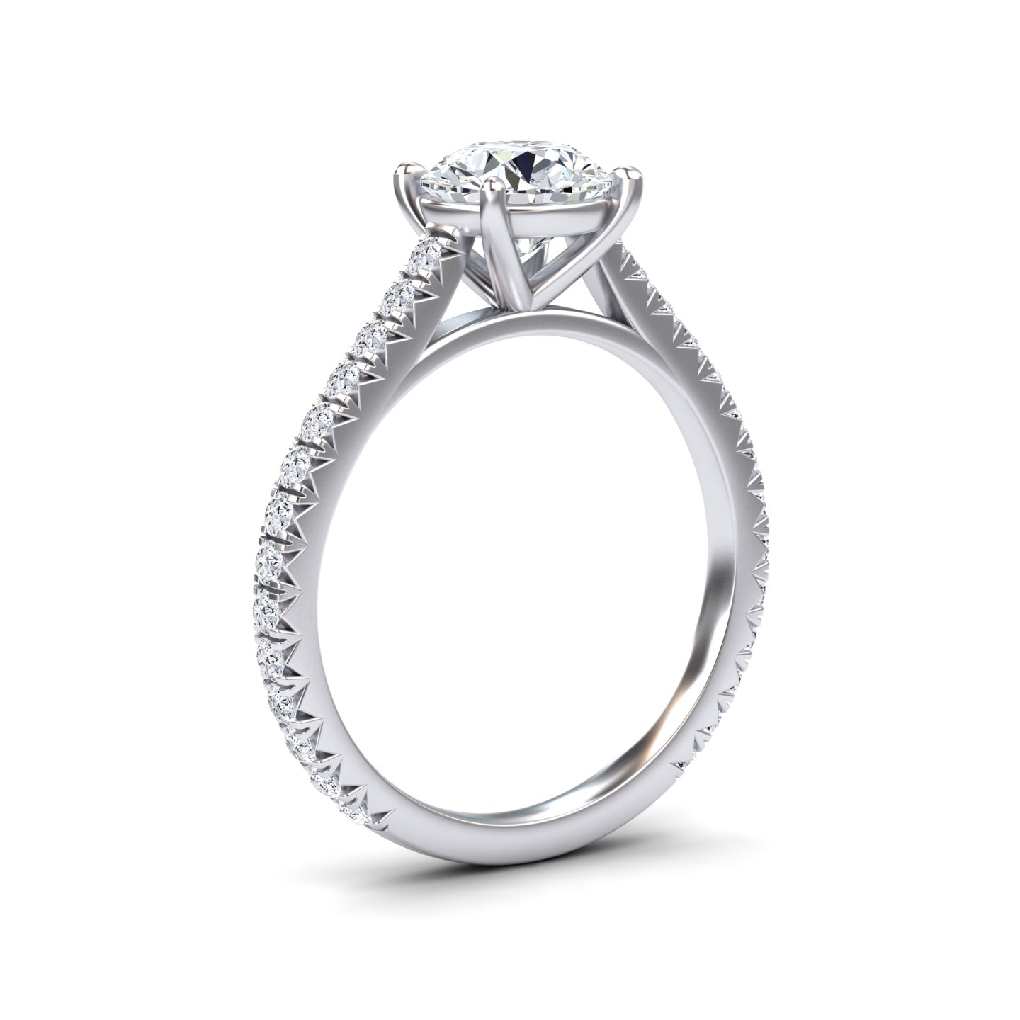 White Diamond Classic French Pave Solitaire Engagement Ring - Guiying