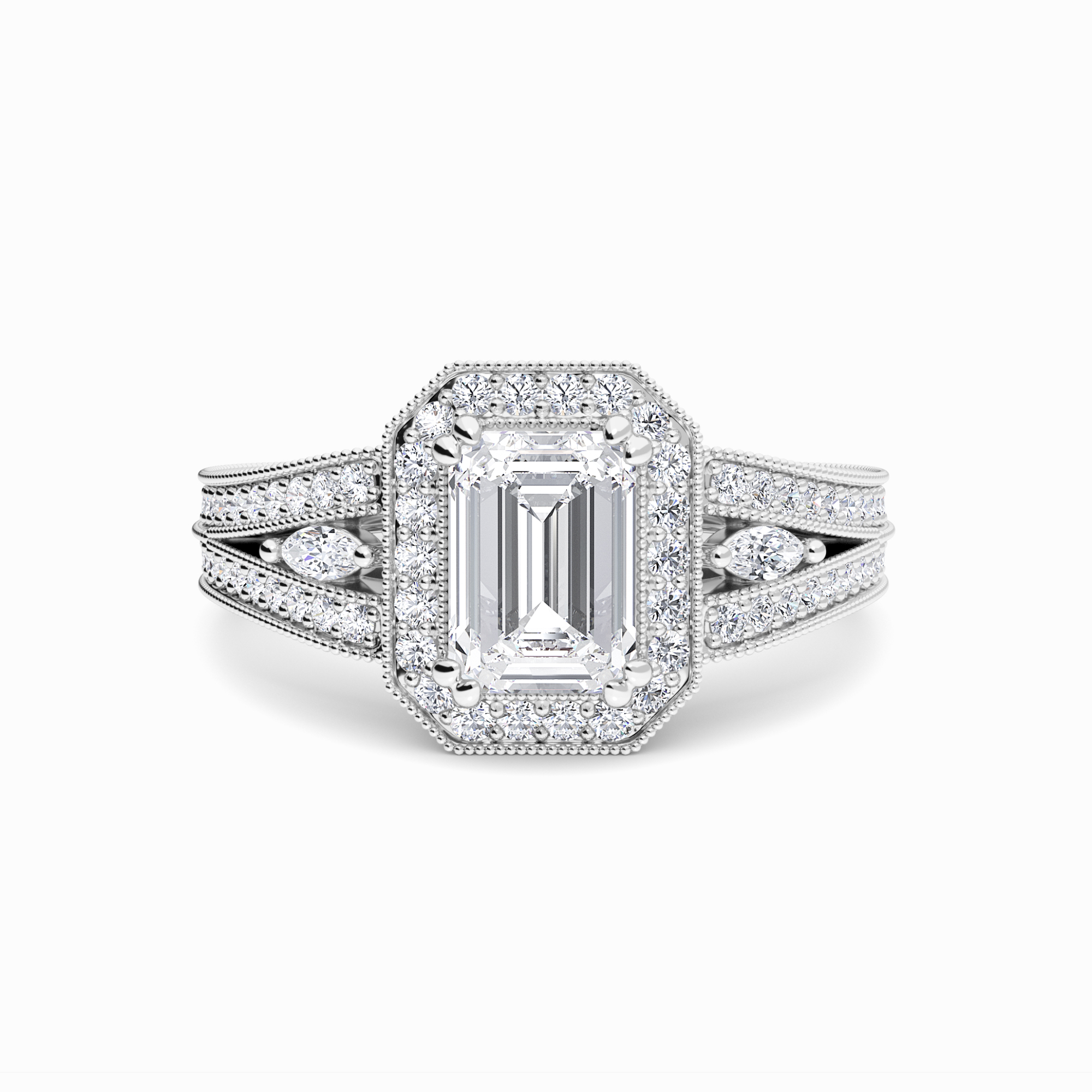 White Diamond Milgrain Halo Engagement Ring - Palmer