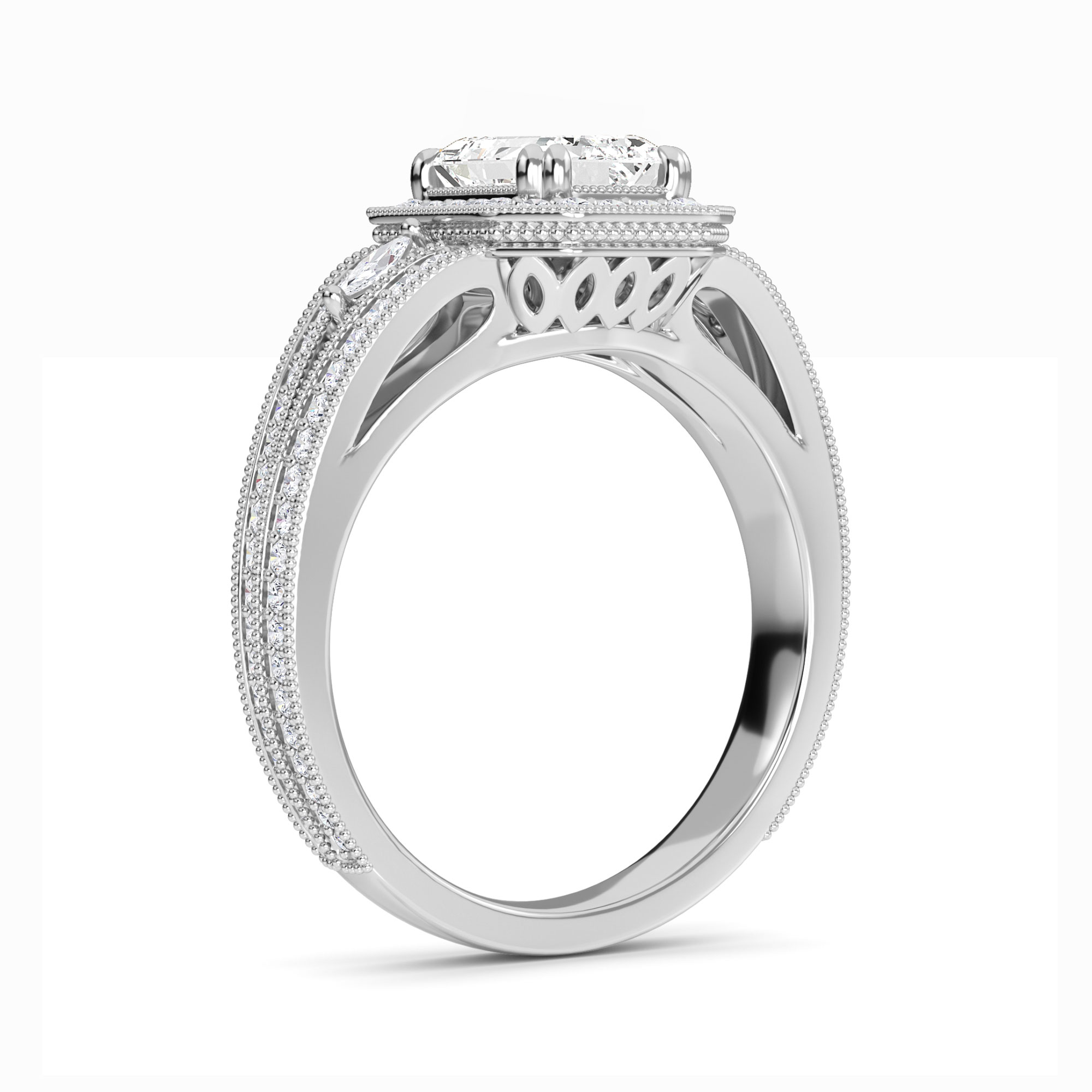 White Diamond Milgrain Halo Engagement Ring - Palmer