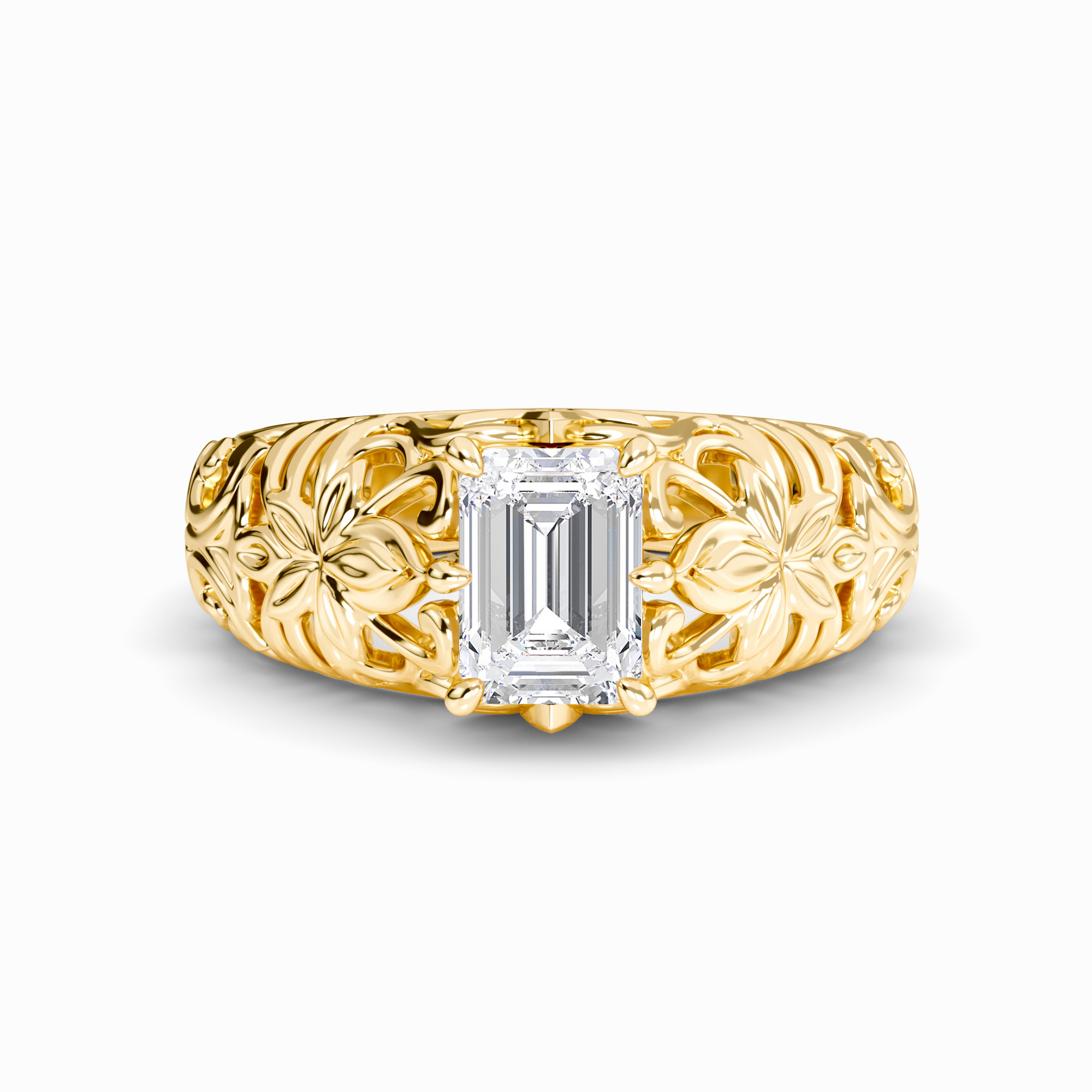 White Diamond Floral Engraved Vintage Engagement Ring - Briar