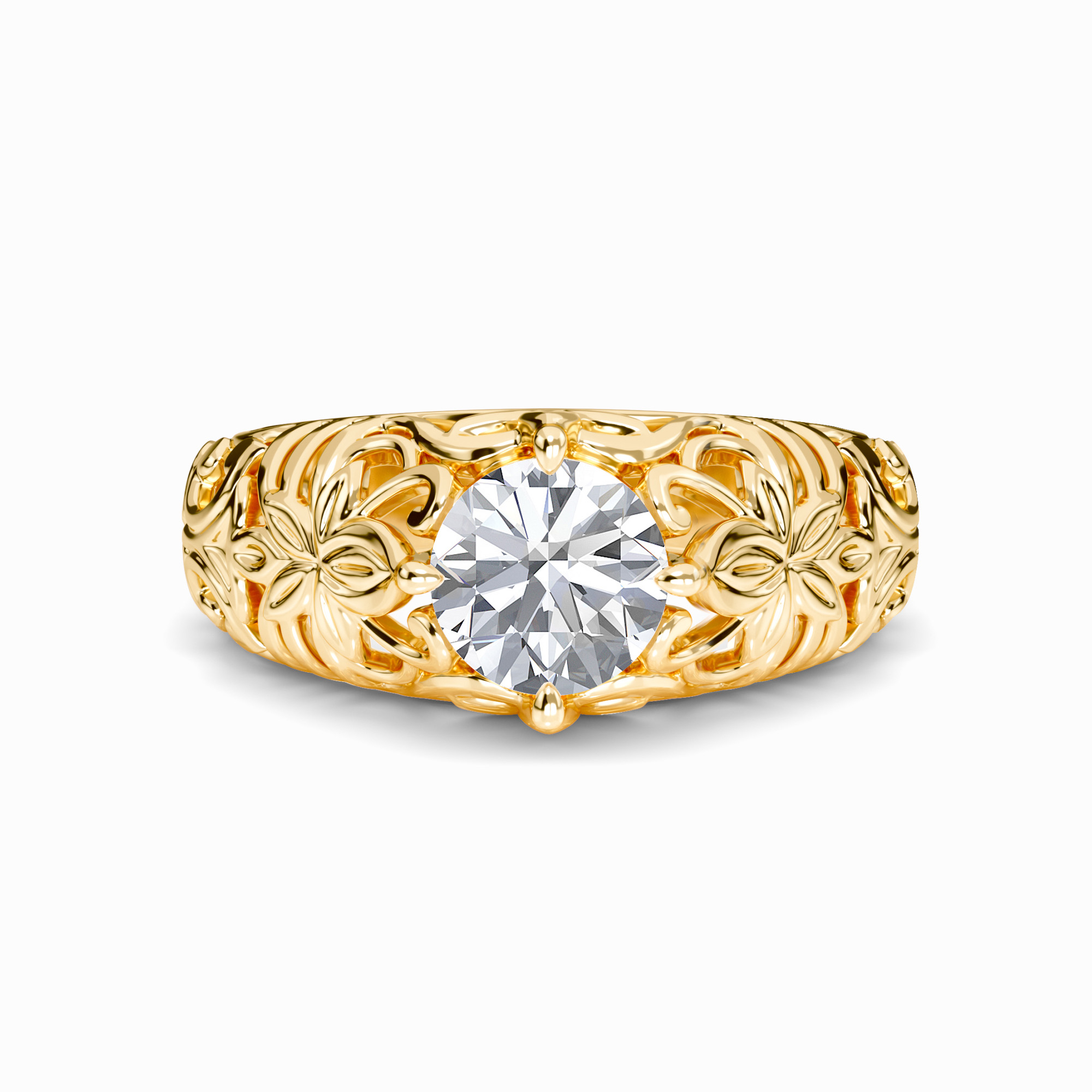 White Diamond Floral Engraved Vintage Engagement Ring - Briar