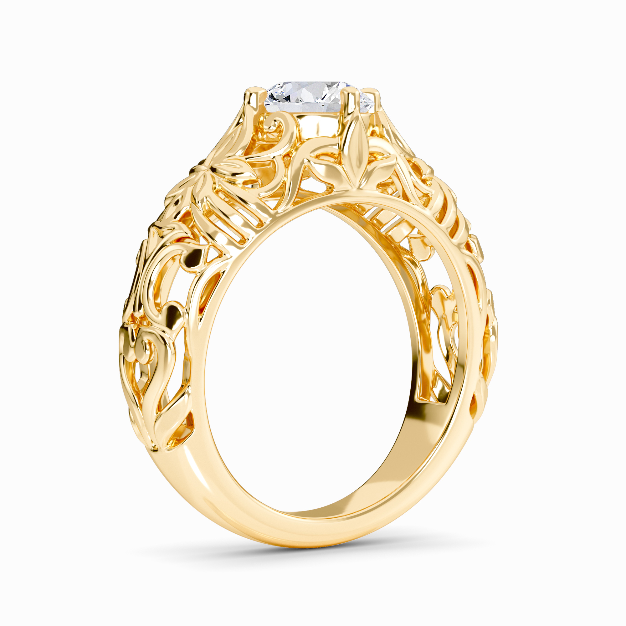 White Diamond Floral Engraved Vintage Engagement Ring - Briar