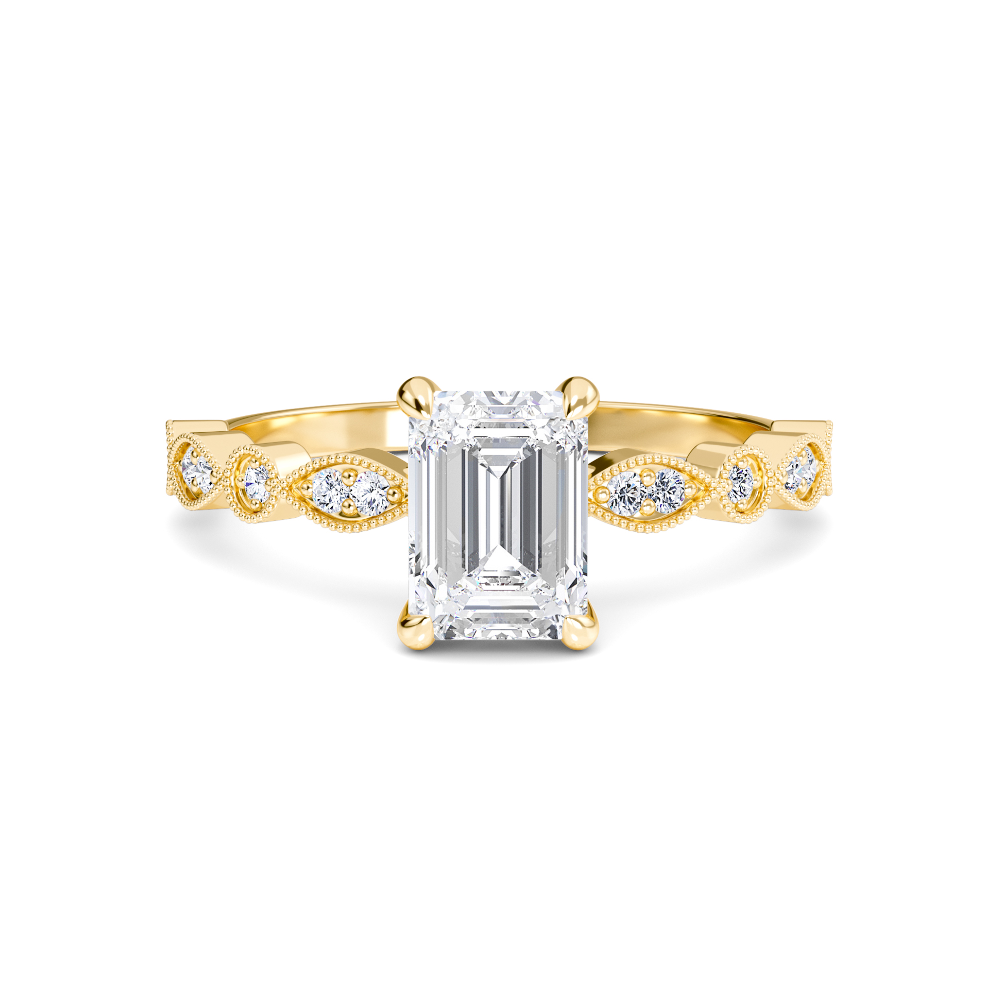 White Diamond Vintage Milgrain Solitaire Engagement Ring - Feiyan