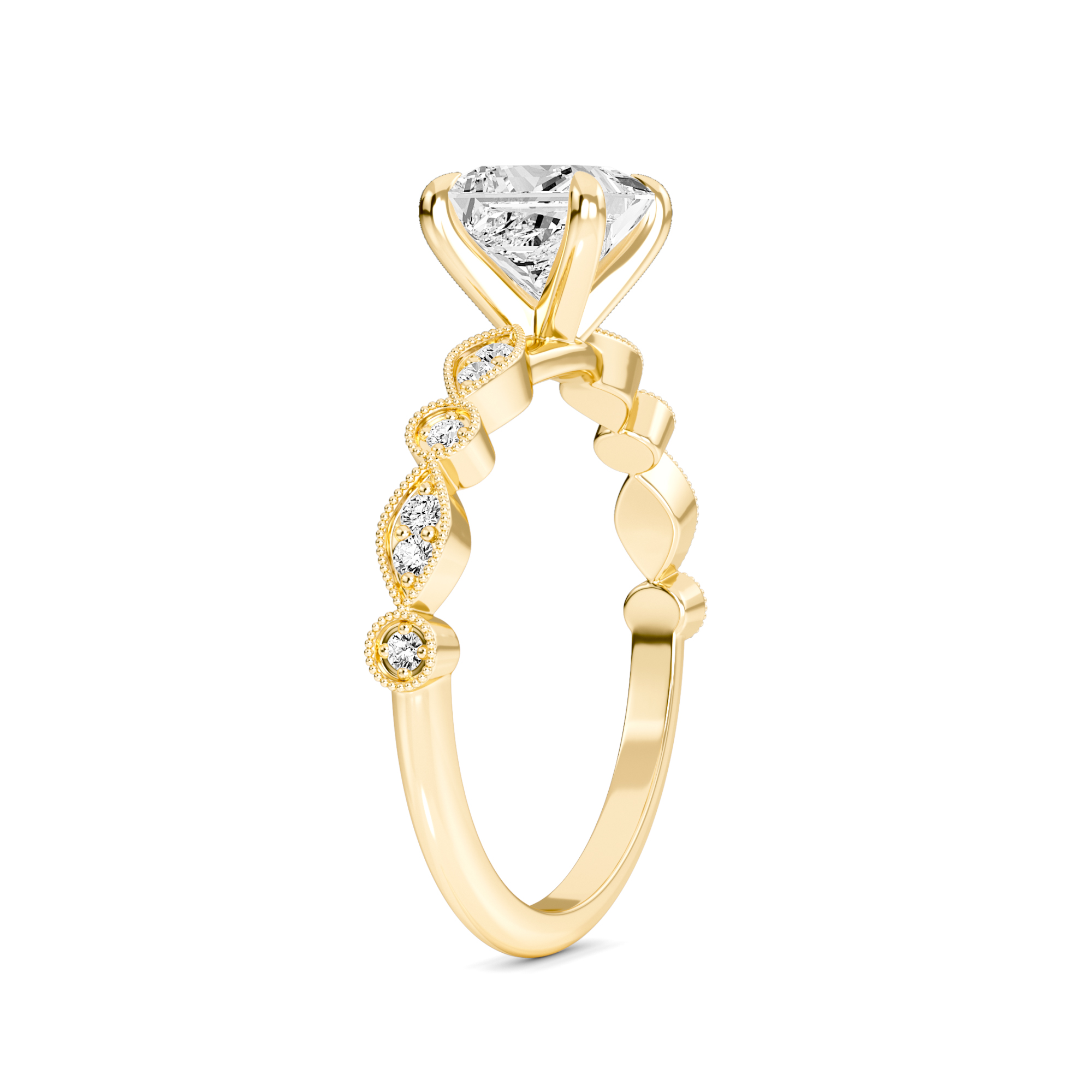White Diamond Vintage Milgrain Solitaire Engagement Ring - Feiyan