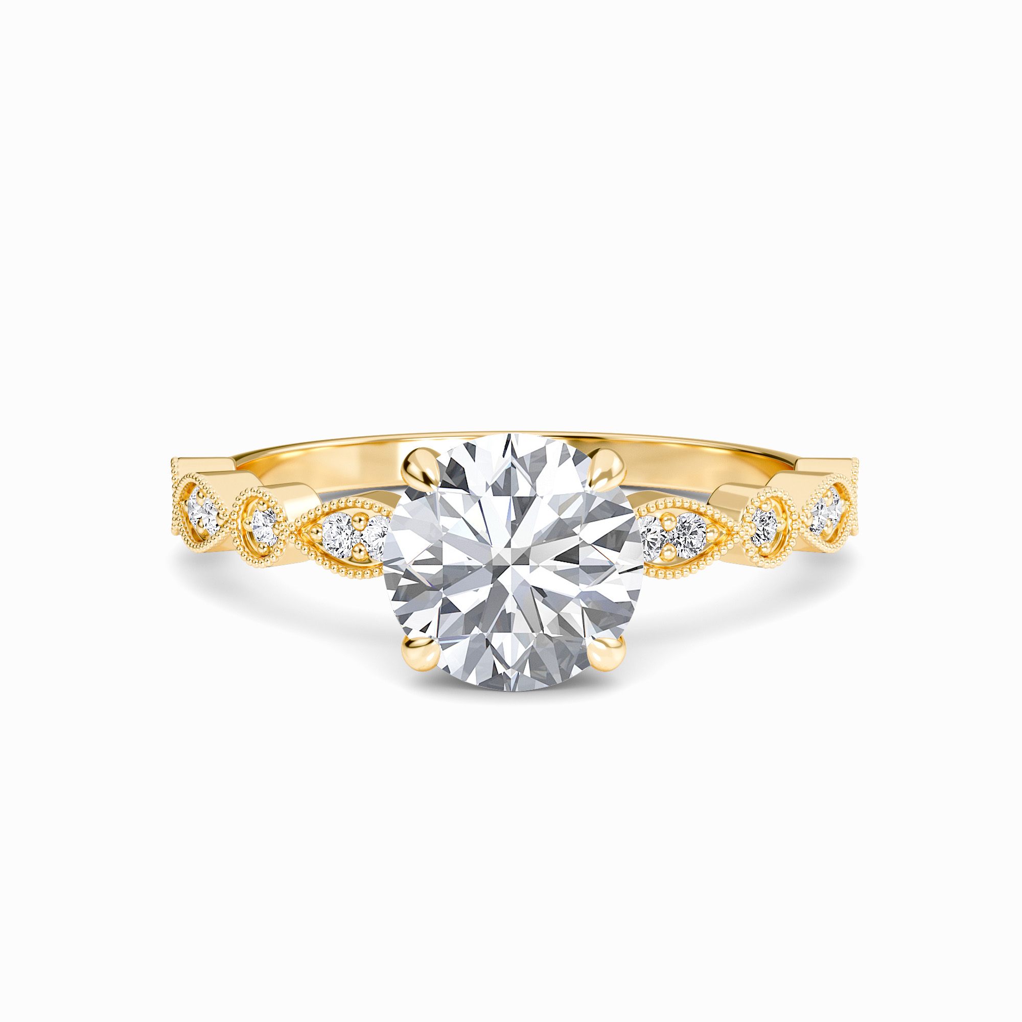 White Diamond Vintage Milgrain Solitaire Engagement Ring - Feiyan
