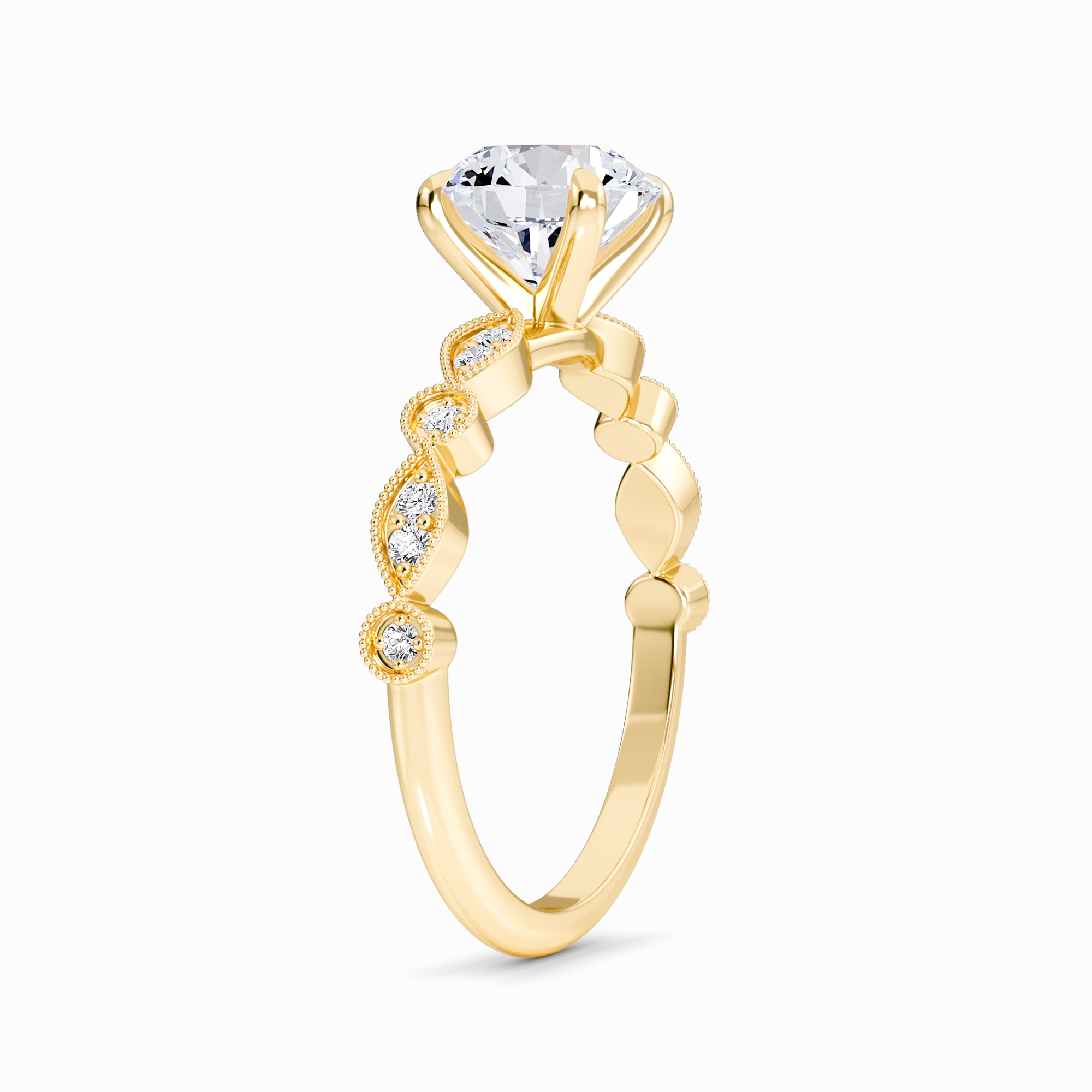 White Diamond Vintage Milgrain Solitaire Engagement Ring - Feiyan