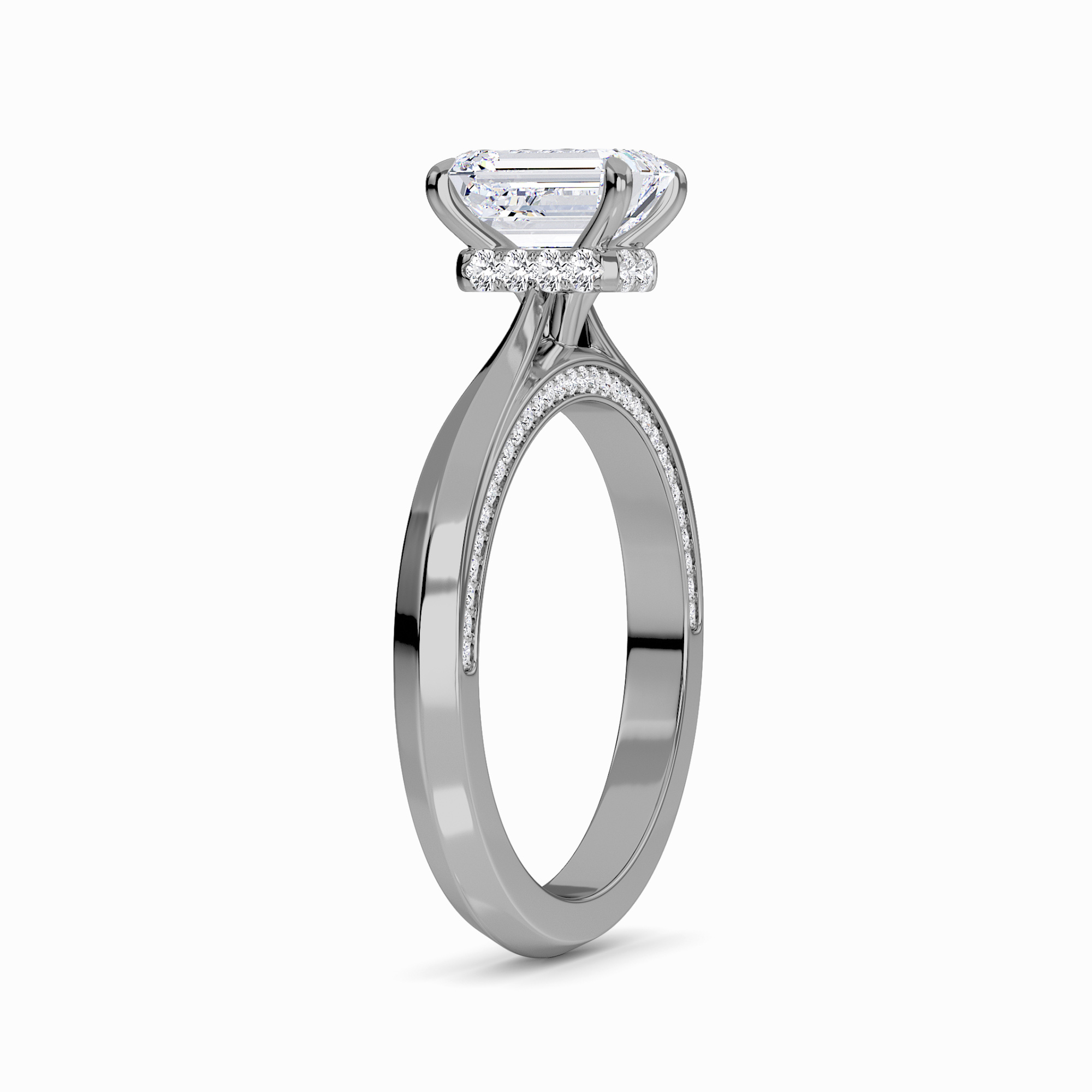 White Diamond Hidden Pave Crown Solitaire Engagement Ring - Haven