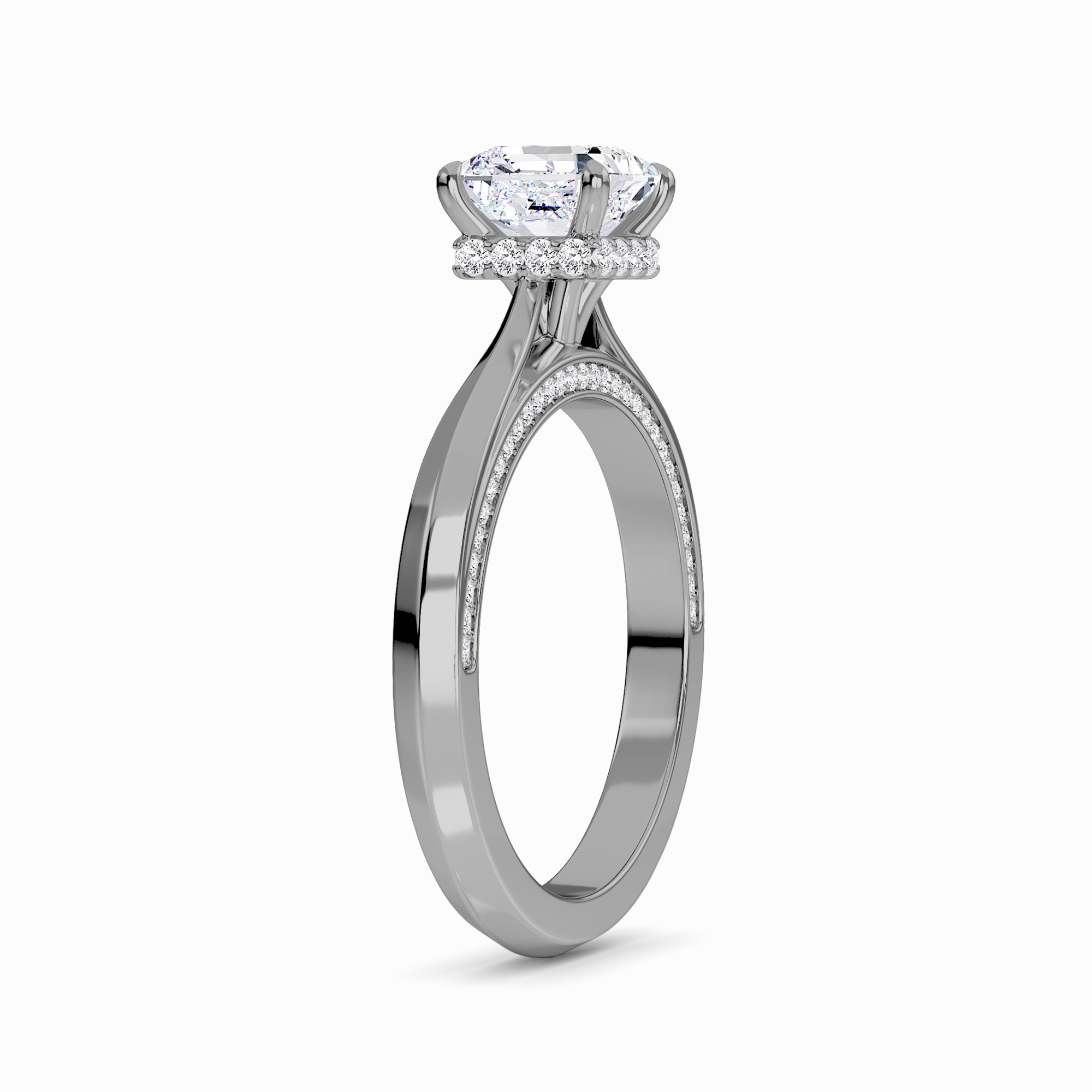 White Diamond Hidden Pave Crown Solitaire Engagement Ring - Haven