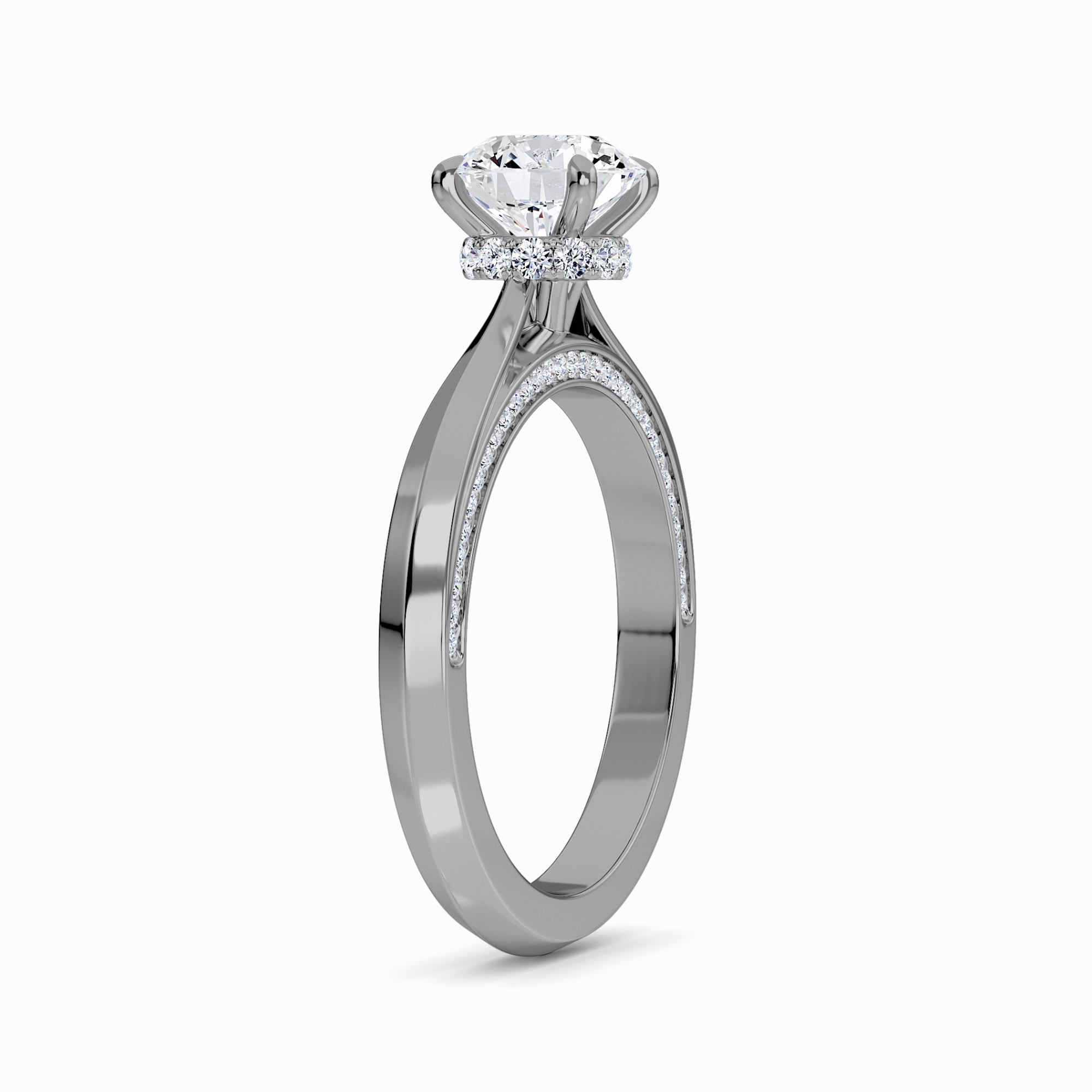 White Diamond Hidden Pave Crown Solitaire Engagement Ring - Haven