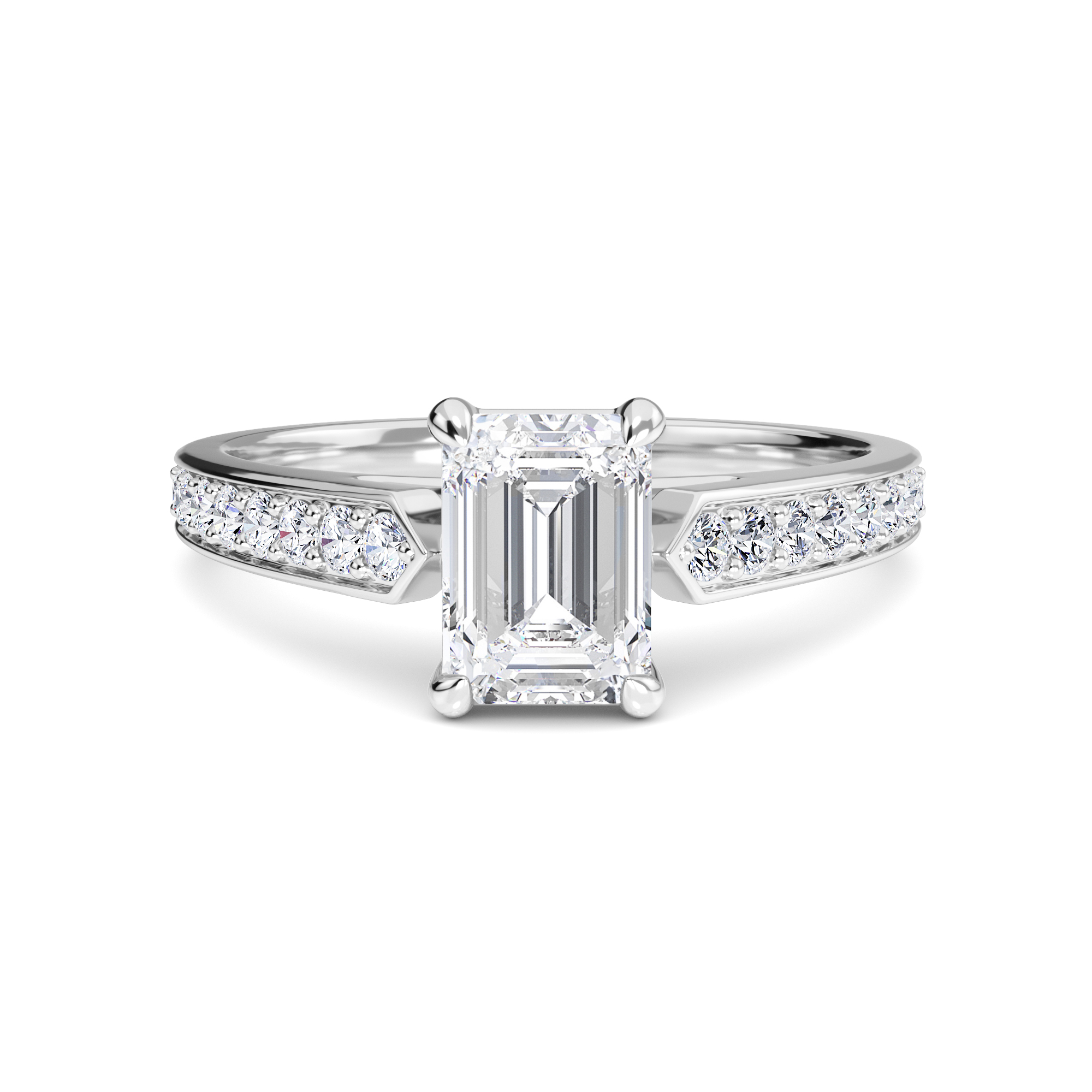 White Diamond Pave Shoulder Solitaire Engagement Ring - Caixia