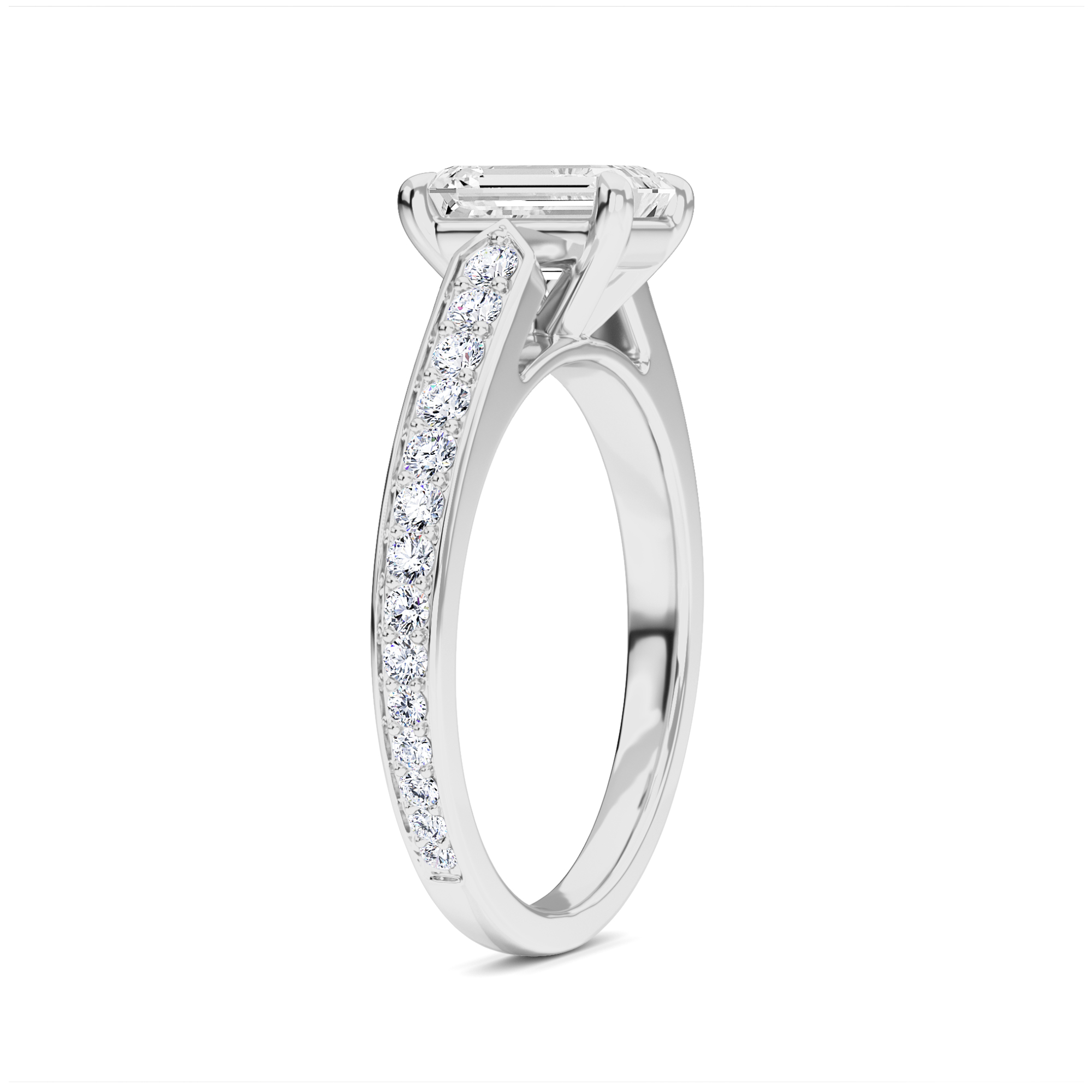 White Diamond Pave Shoulder Solitaire Engagement Ring - Caixia