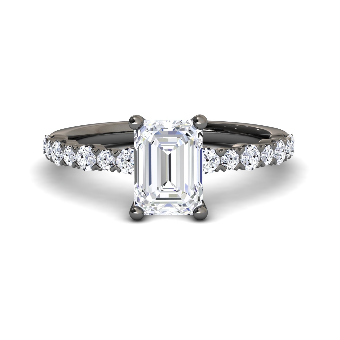 White Diamond Pave Band Solitaire Engagement Ring - Dongmei