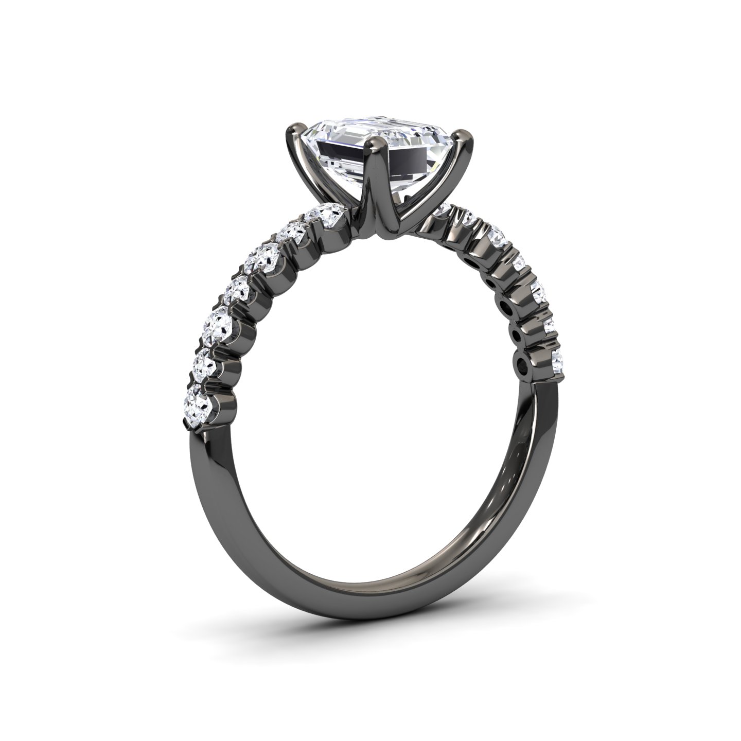 White Diamond Pave Band Solitaire Engagement Ring - Dongmei
