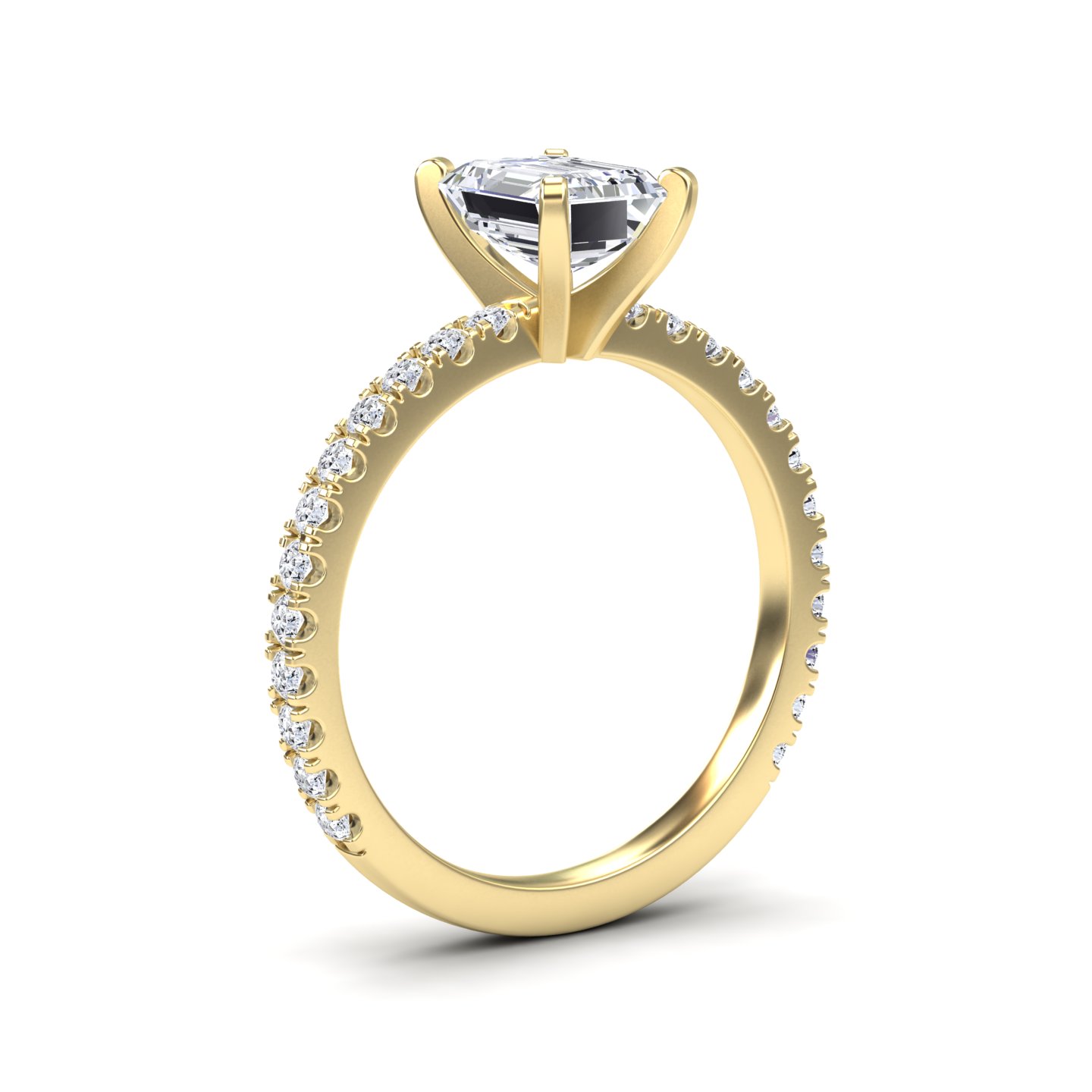 White Diamond French Pave Solitaire Engagement Ring - Indie