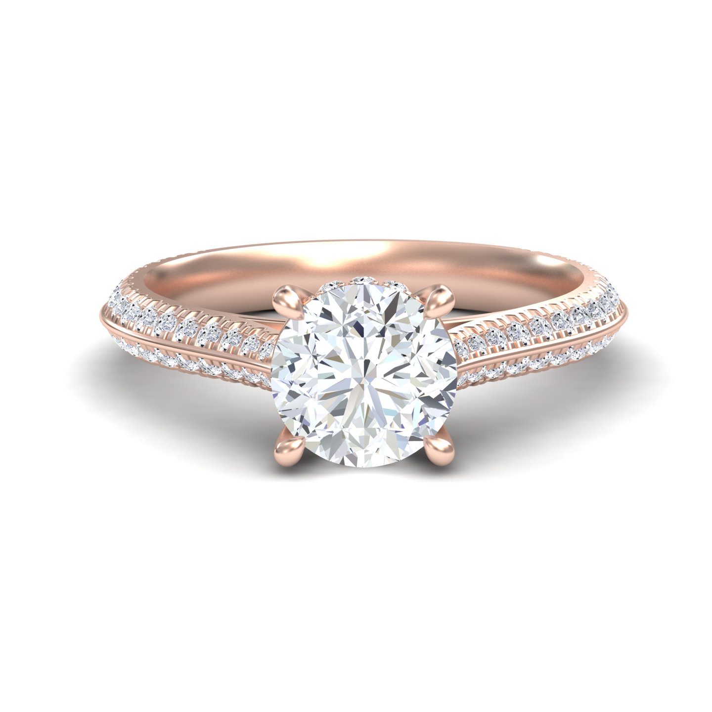 White Diamond Hidden Halo Pave Engagement Ring - Baozhai