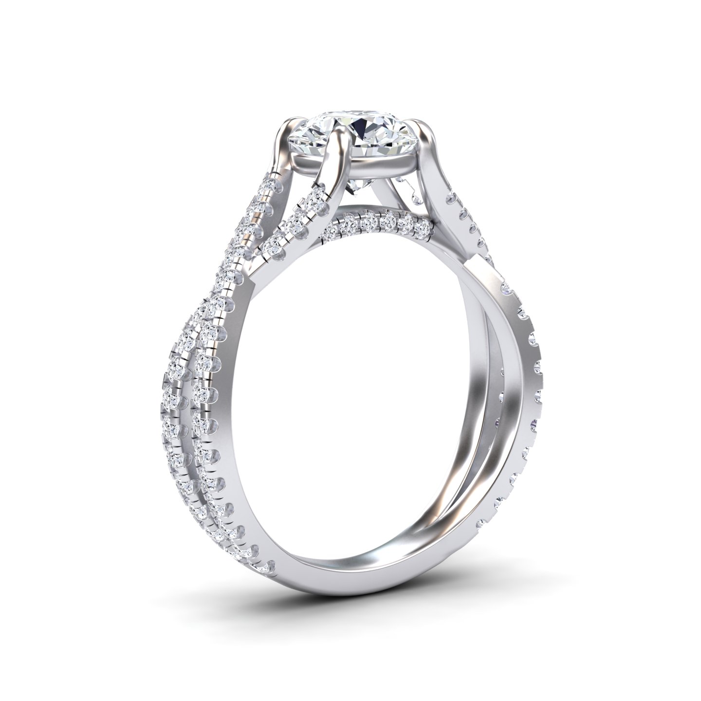White Diamond Twisted Split Shank Engagement Ring - Brynn