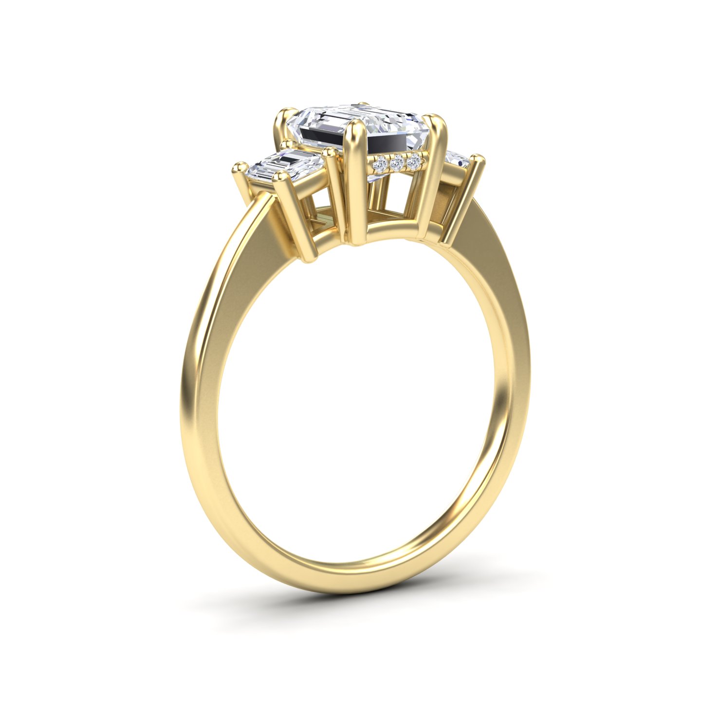 White Diamond Hidden Halo Three Stone Engagement Ring - Katie