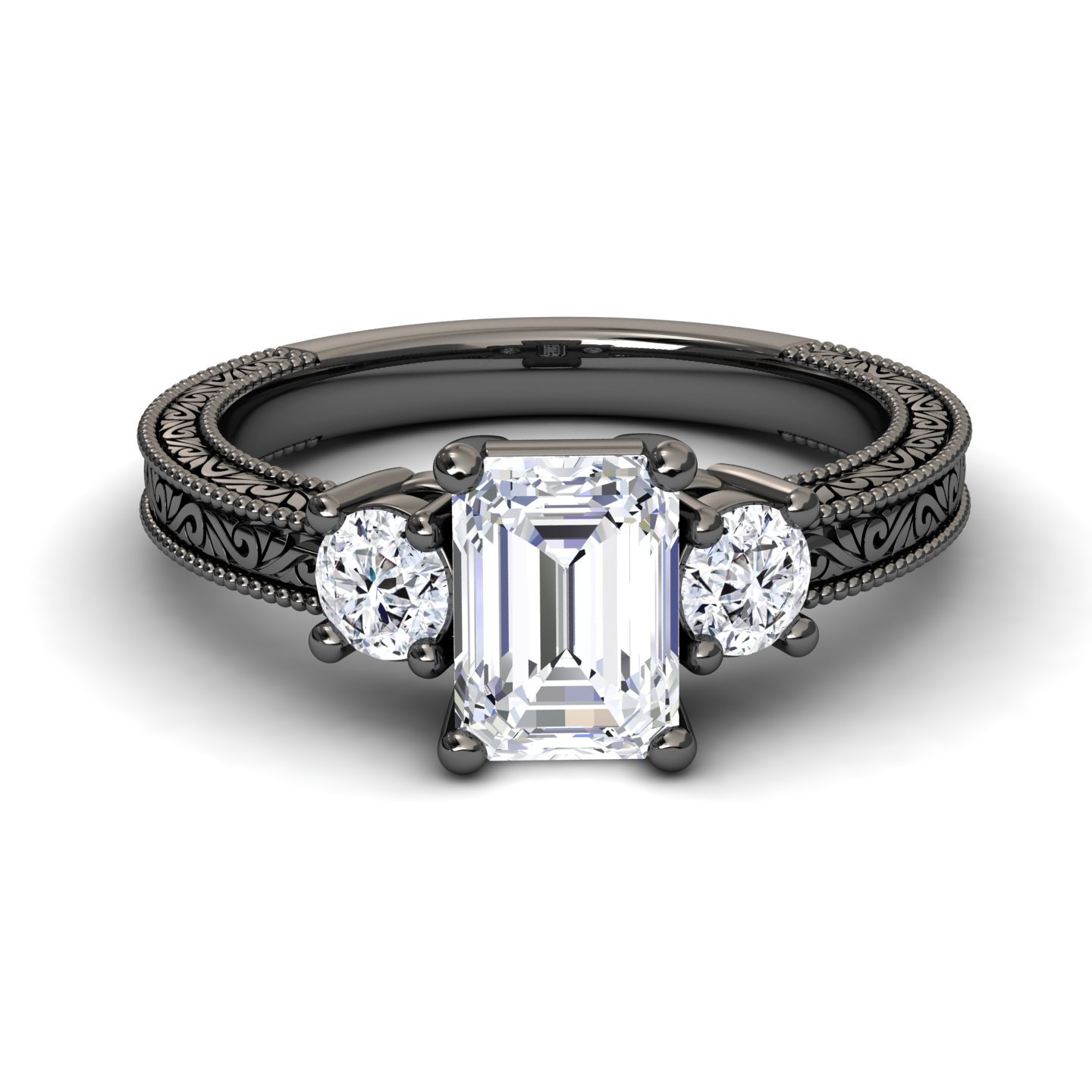 White Diamond Three-Stone Vintage Accented Engagement Ring - Jessica